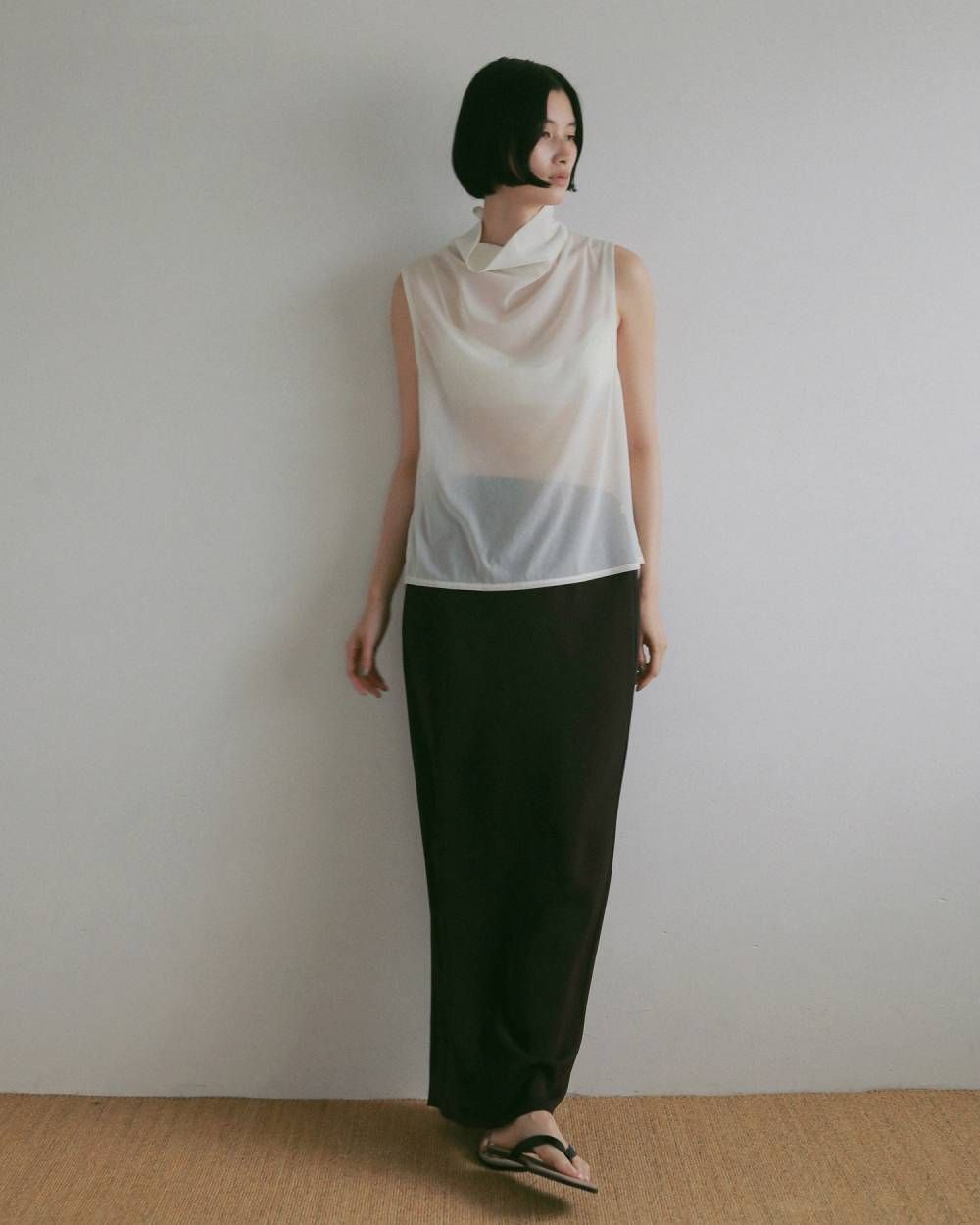 シフォン ノースリーブ トップス (アイボリー) Sleeveless Chiffon Tops (Ivory) / 27SS