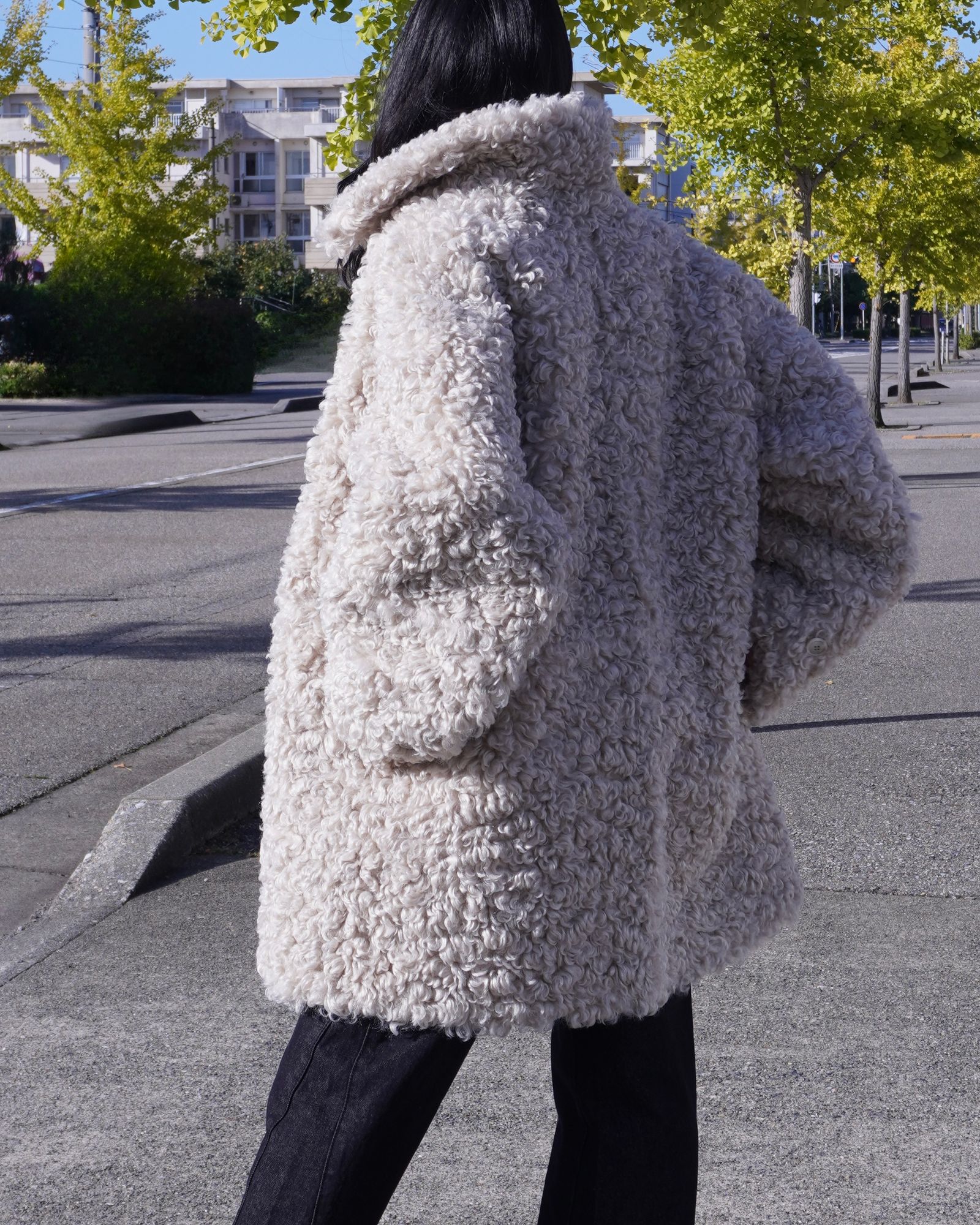 【25AW】Vintage Like Fake Mouton Reversible Coat (クリーム) / ヴィンテージライクムートン リバーシブルファーコート / エコファー / フェイクファー