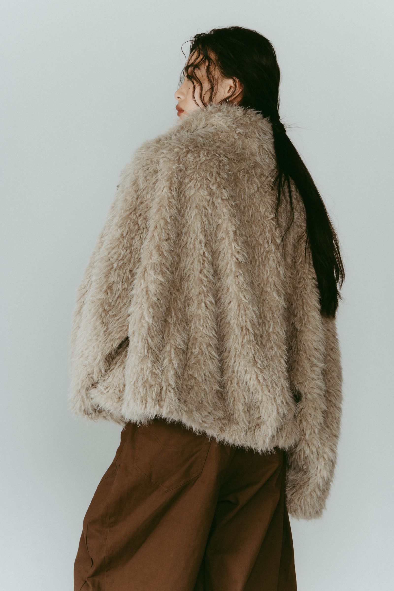 shaggy stand collar coat / シャギースタンドカラーコートブルゾン (アイボリー) / 25AW