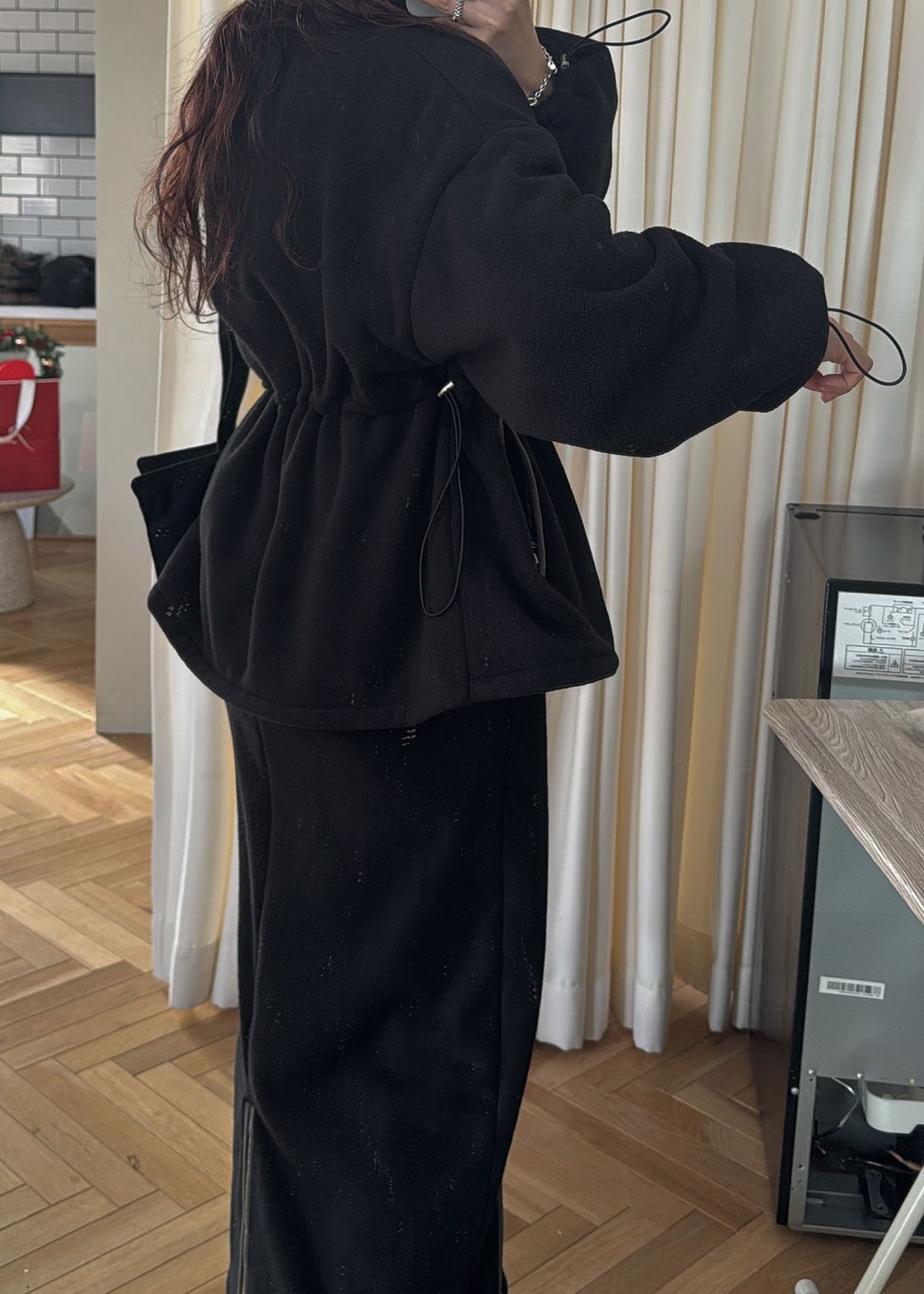 fleece drawstring bi color piping SK / バイカラー フリーススカート (ブラック) / 25AW /