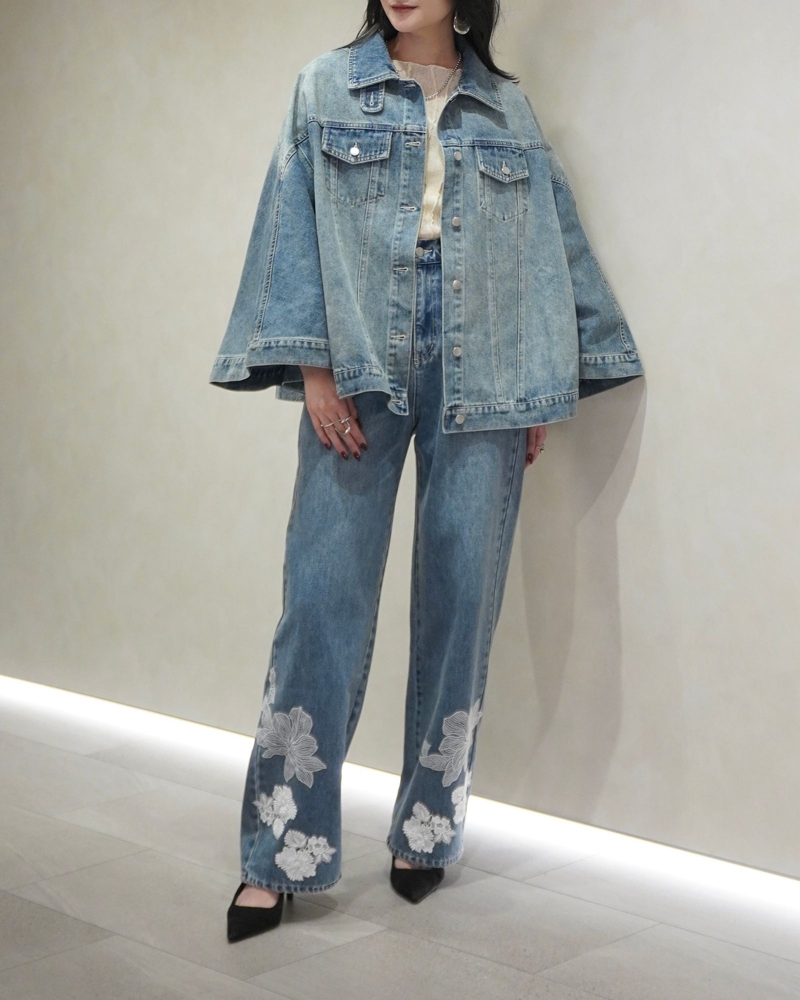 trucker detail denim poncho JK / トラッカー ポンチョ デニムジャケット (L/blue) / 26SS