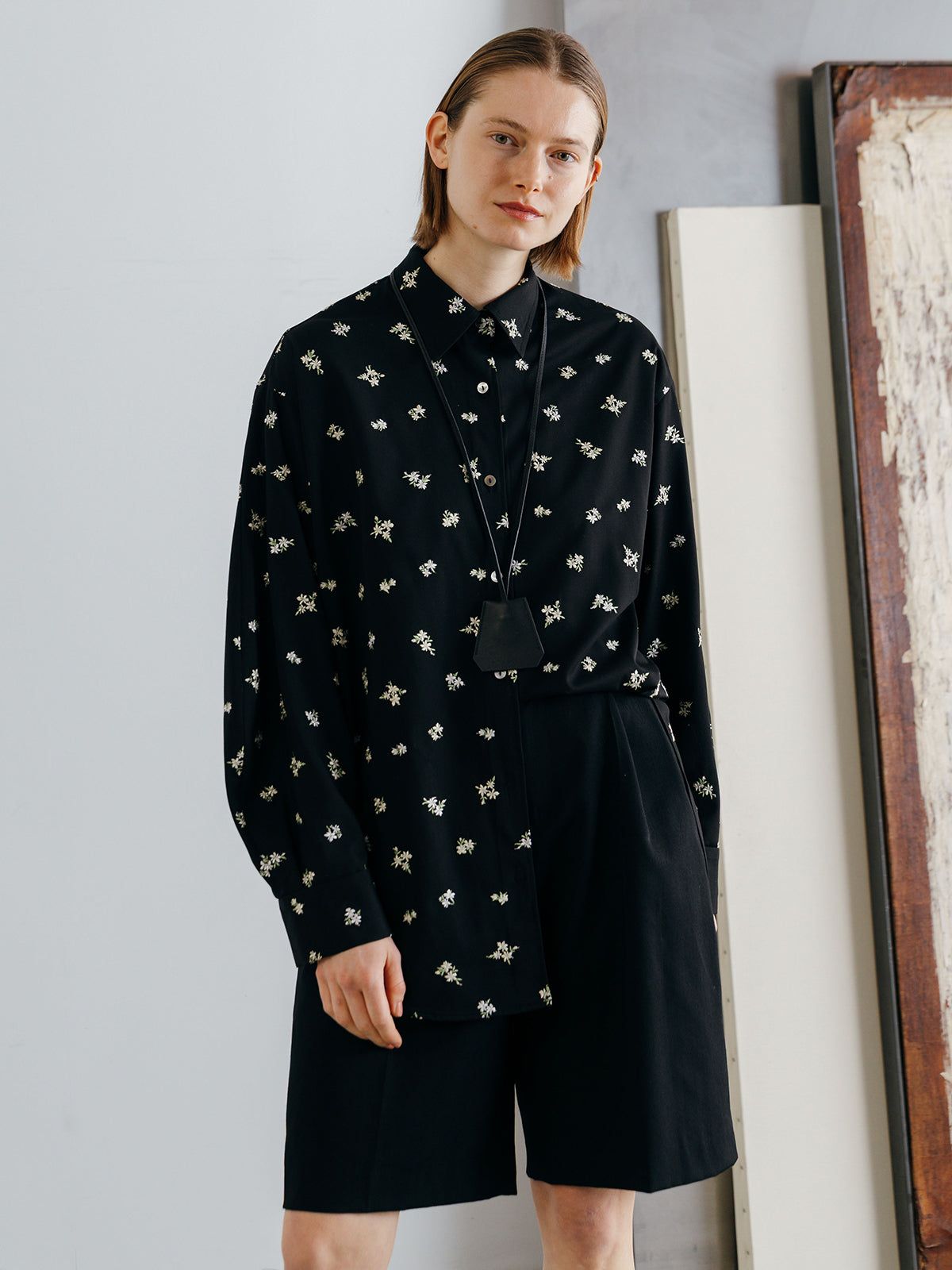 FLOWER EMBROIDERY SHIRTS (Black) / フラワーエンブロイダリー シャツ (ブラック) / 26SS