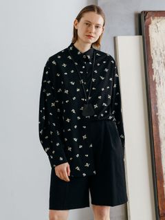 FLOWER EMBROIDERY SHIRTS (Black) / フラワーエンブロイダリー シャツ (ブラック) / 26SS