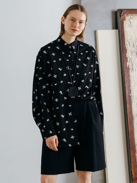 FLOWER EMBROIDERY SHIRTS (Black) / フラワーエンブロイダリー シャツ (ブラック) / 26SS