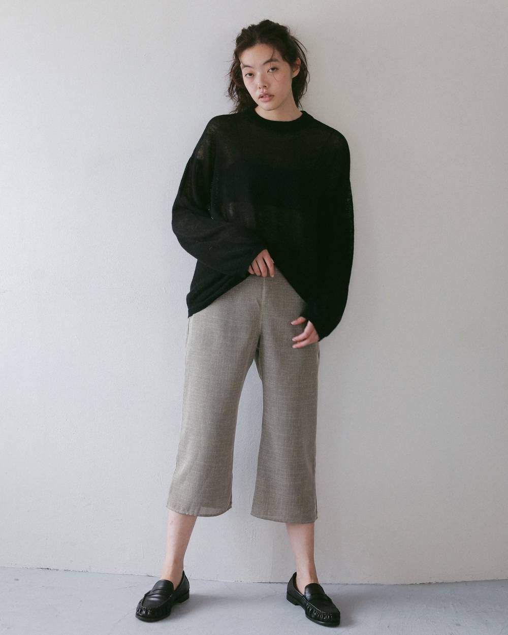 コットンリネン ルーズニット (ブラック) Cottonlinen Loose Knit (Black) / 27SS