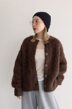 カールシャギーニットカーディガン (ブラウン)