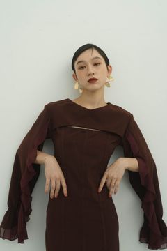 frill sleeves one piece / フリルスリーブ ワンピース ドレス (ボルドー)  Knuth Marf