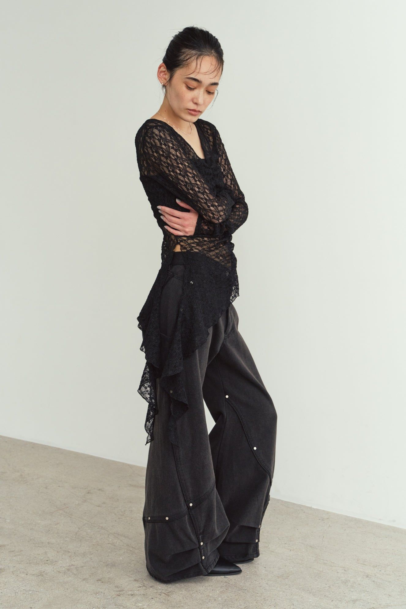 レーストップス (ブラック) lace gathered top (Black) / 26AW