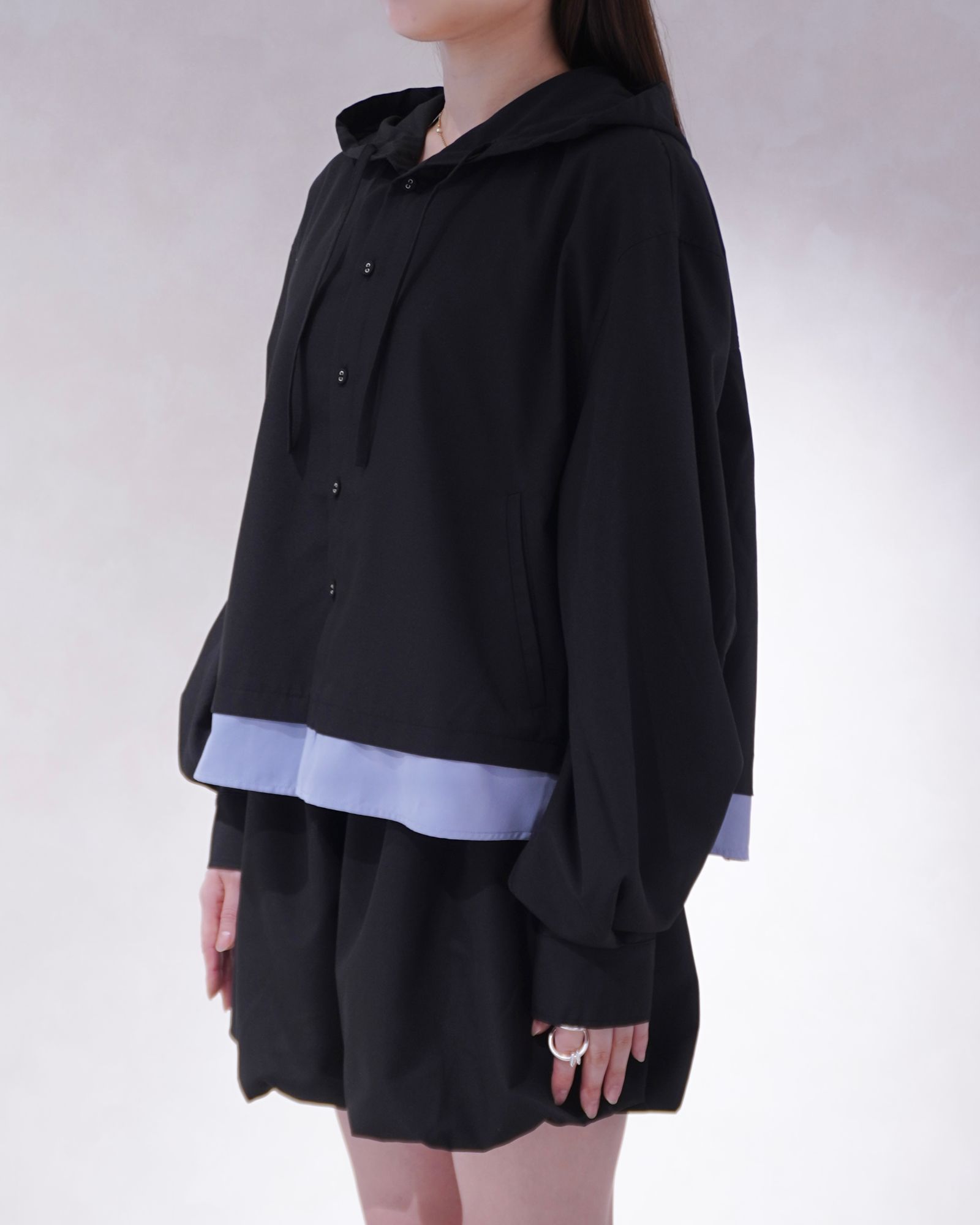 UVカット フーディトップス (ブラック) UV cut layered hem shirt hoodie tops (Black) /  26SS