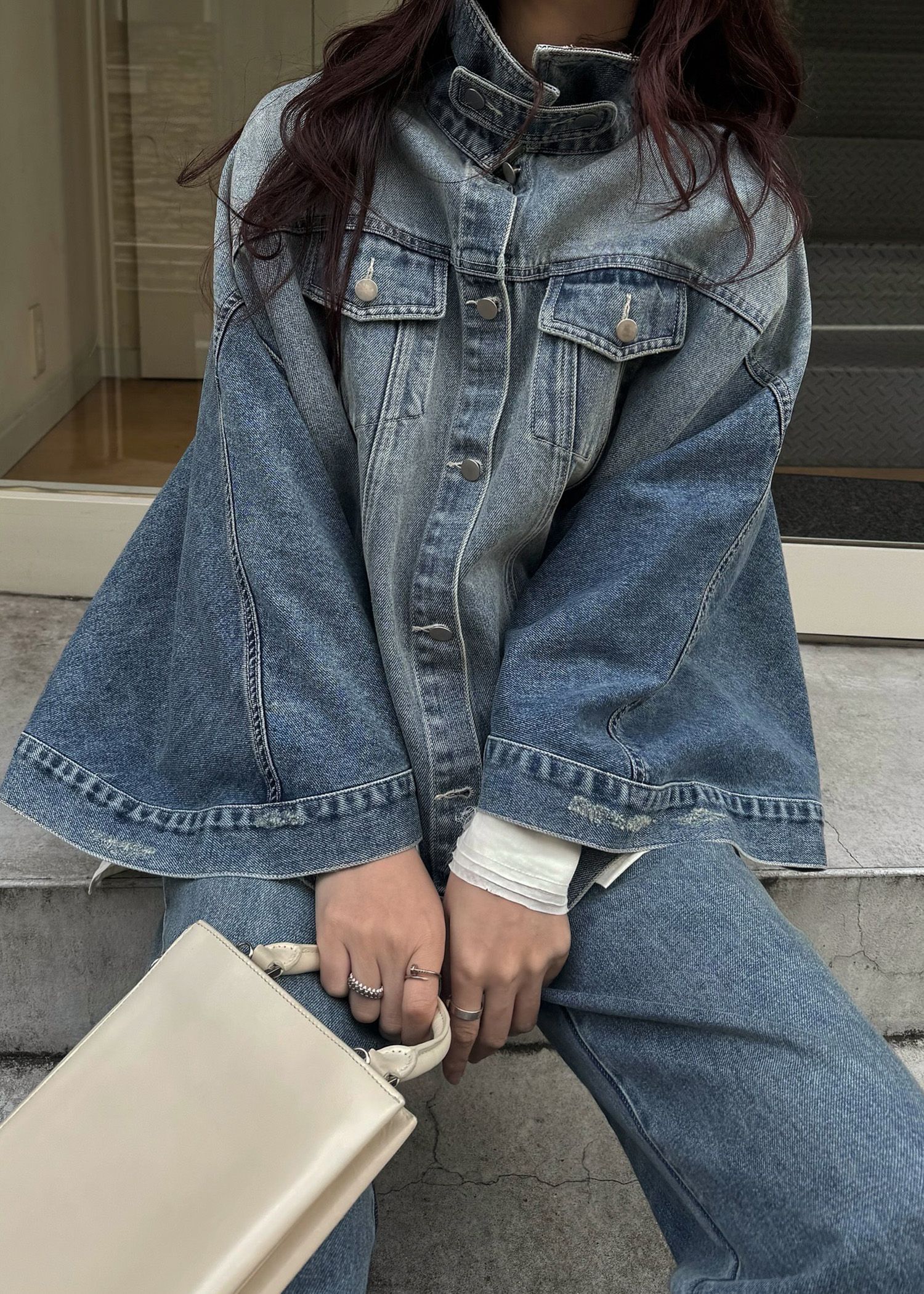 trucker detail denim poncho JK / トラッカー ポンチョ デニムジャケット (L/blue) / 26SS