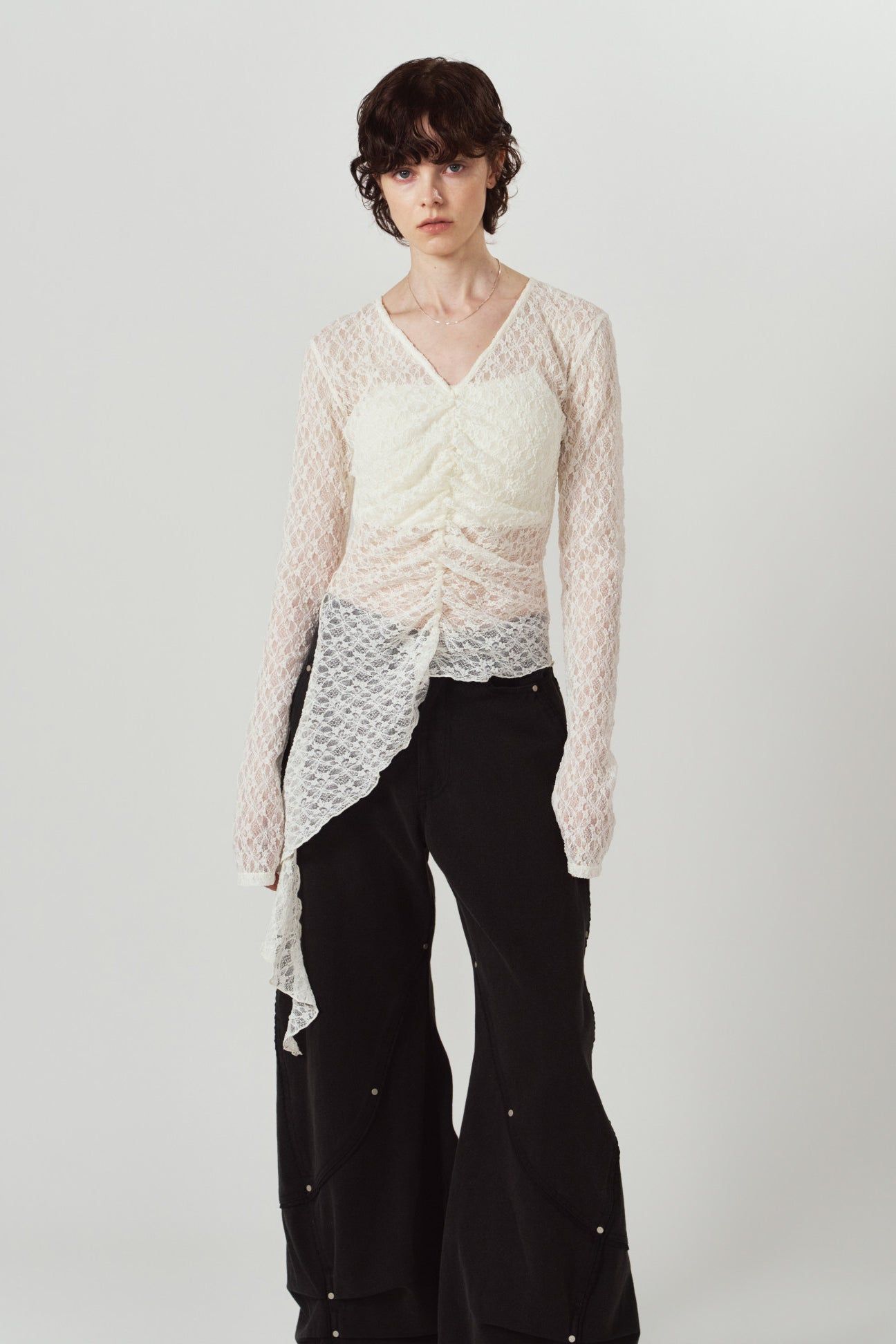 レーストップス (ホワイト) lace gathered top (White) / 26AW