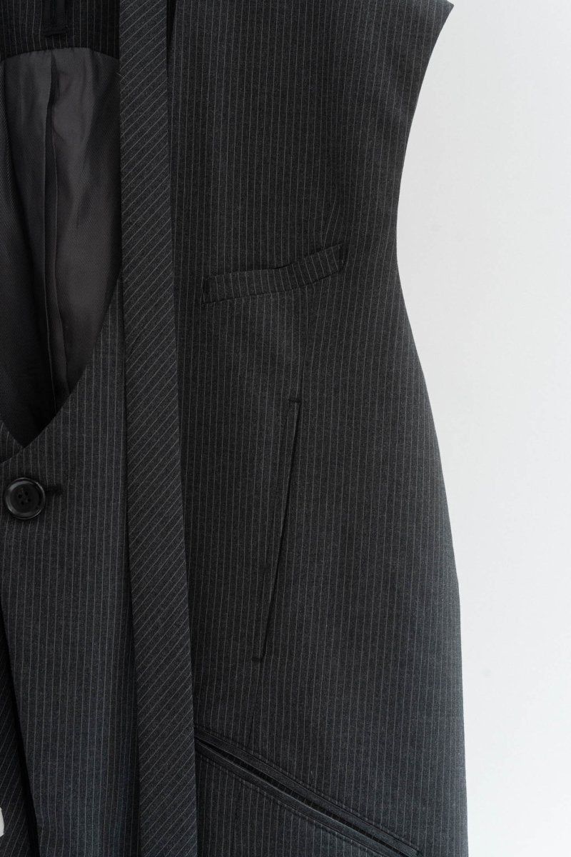 2way collarless gilet / 2ウェイ カラーレスジレ (ストライプ) / ユニセックス