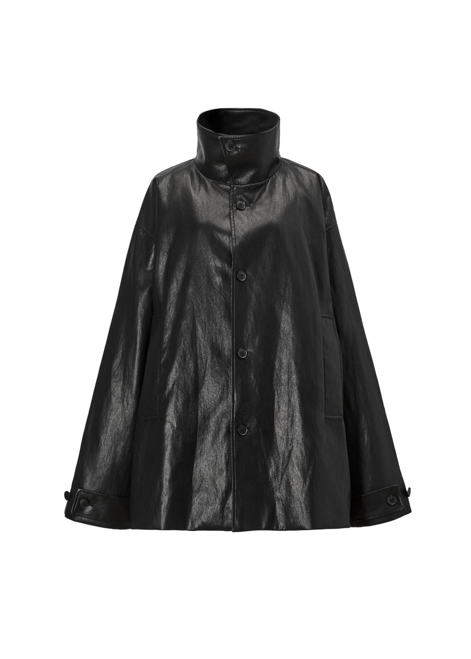 スタンドカラー レザージャケット (ブラック) stand collar over size synthetic leather JK (Black) /  26AW