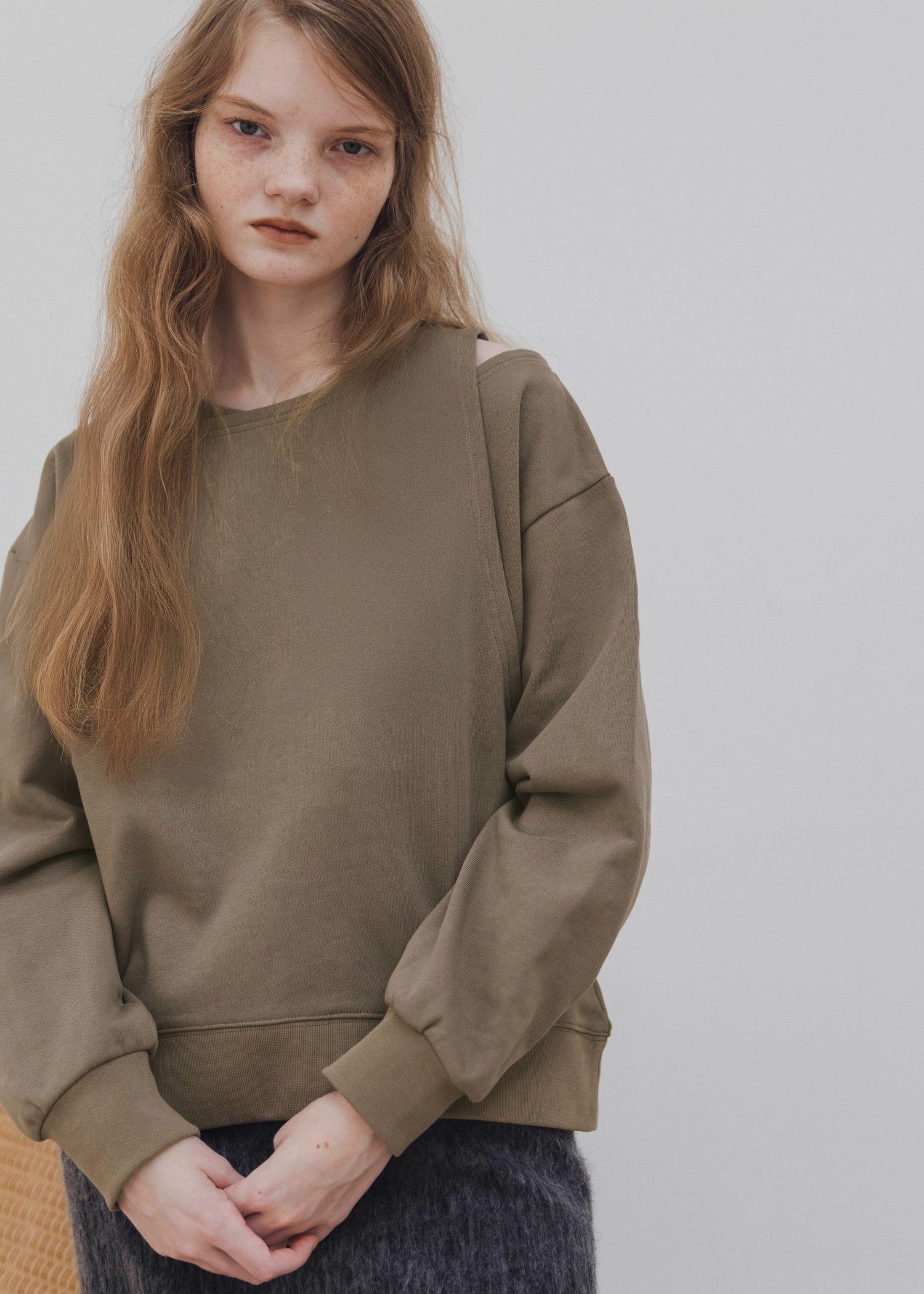 asymmetry 2 piece layered sweat / 2ピースレイヤードスウェット (カフェモカ) / 25AW /