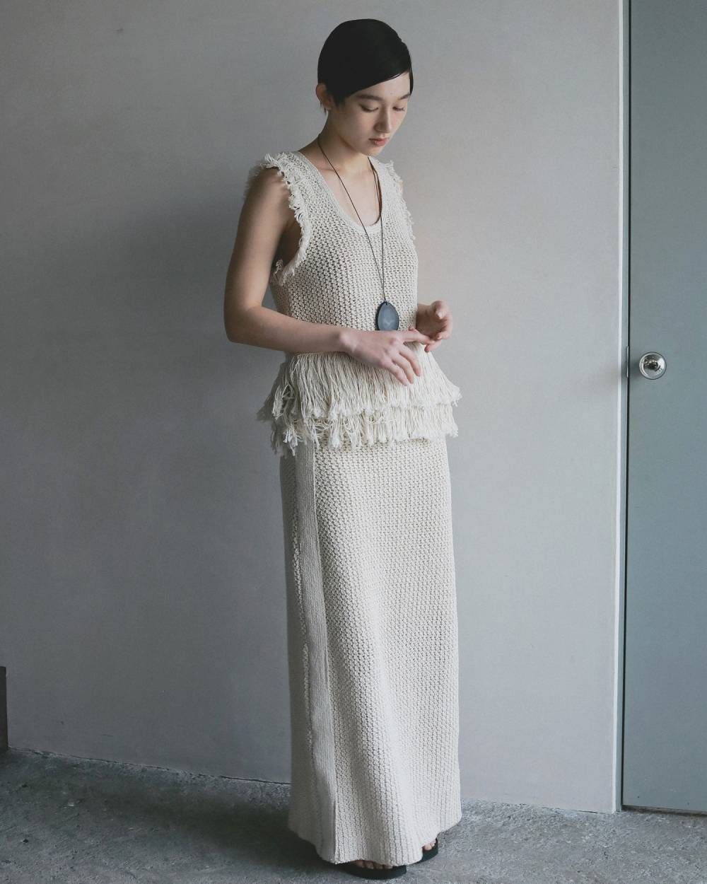 フリンジ ニットタンクトップ (アイボリー) Fringe Knit Tanktop (Ivory) / 26SS