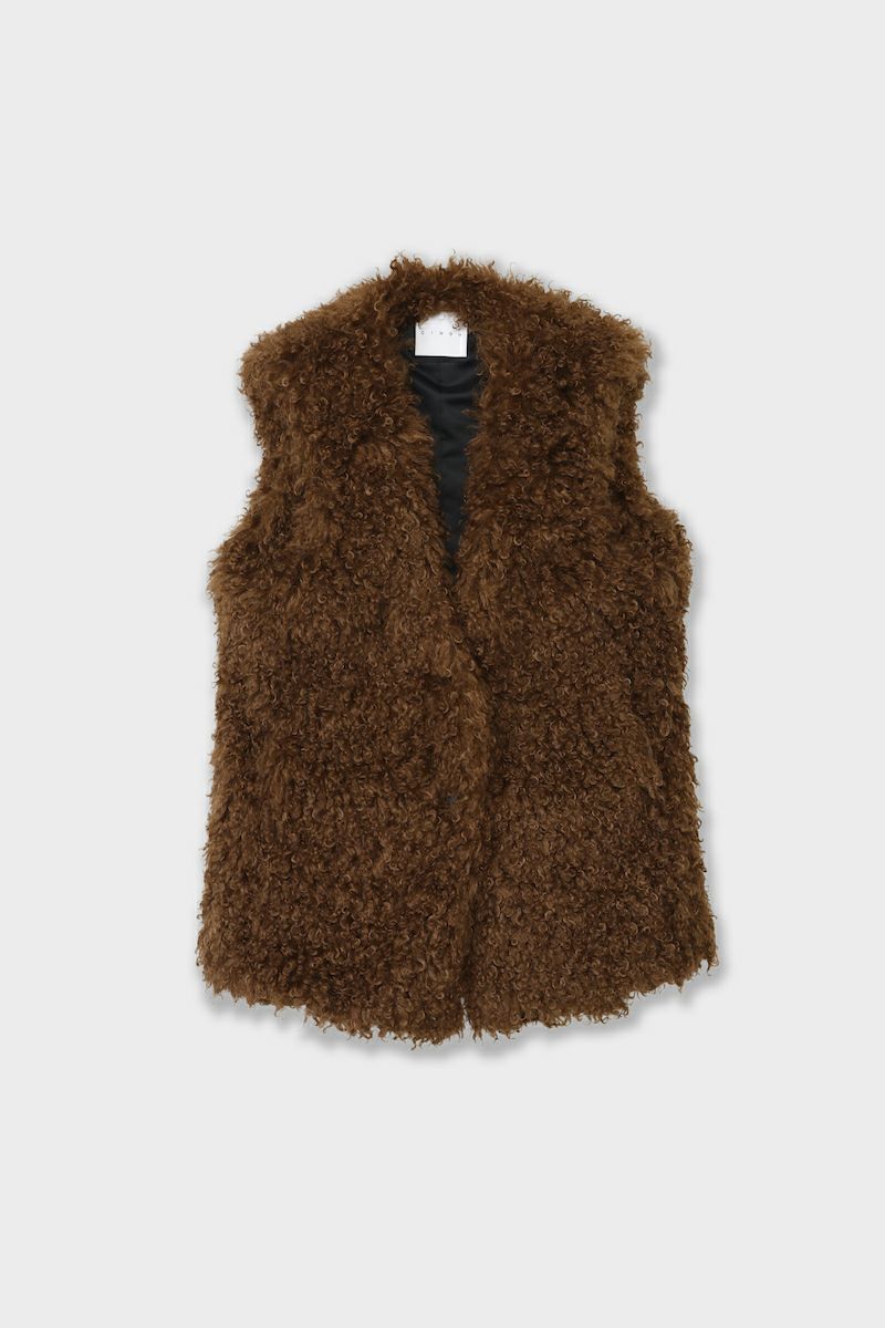 【25AW】CRINPED BOA VEST / クリンプドボアベスト (ブラウン)