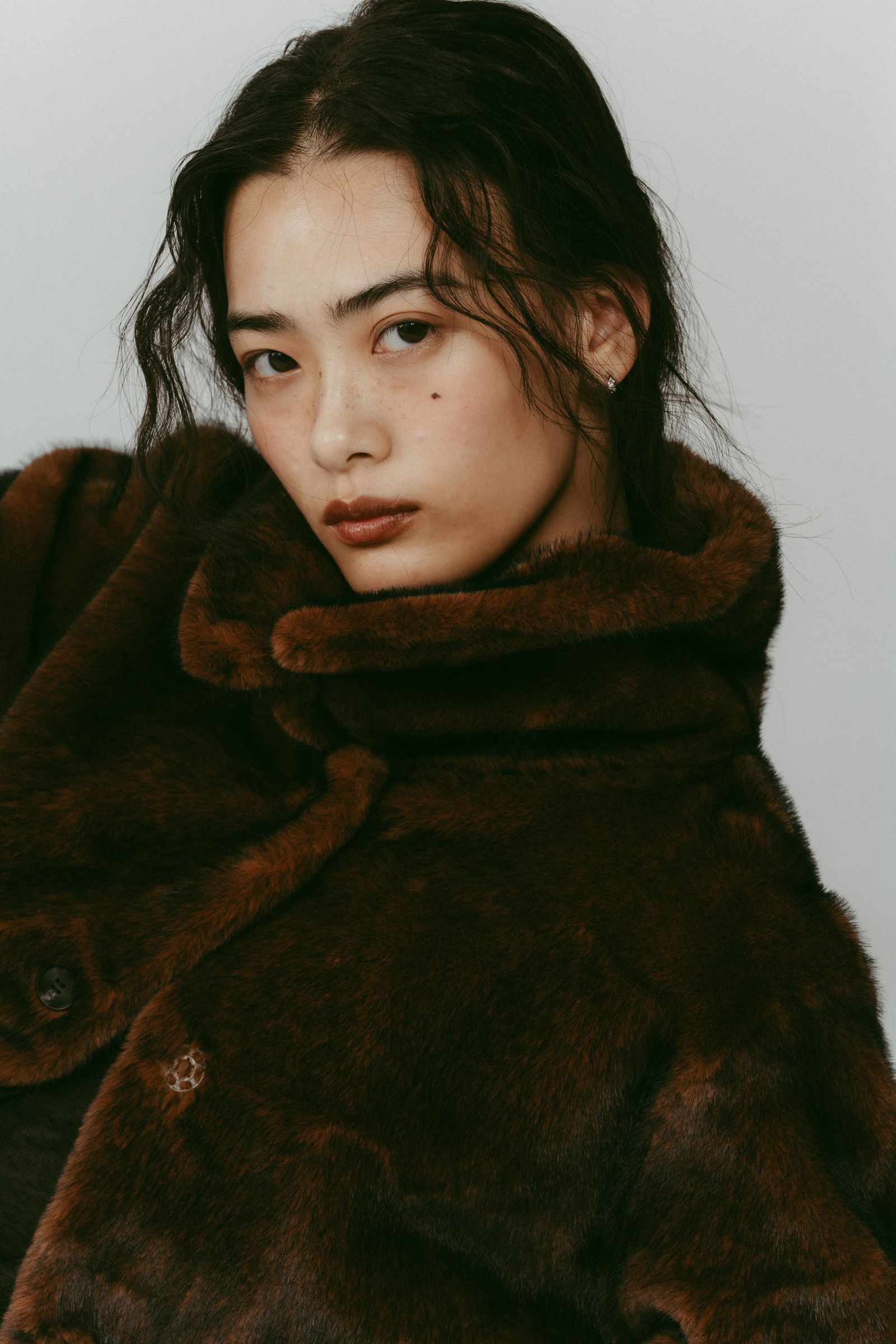 point collar fur coat / ポイントカラー ファーコートジャケット (ブラウン) / 25AW