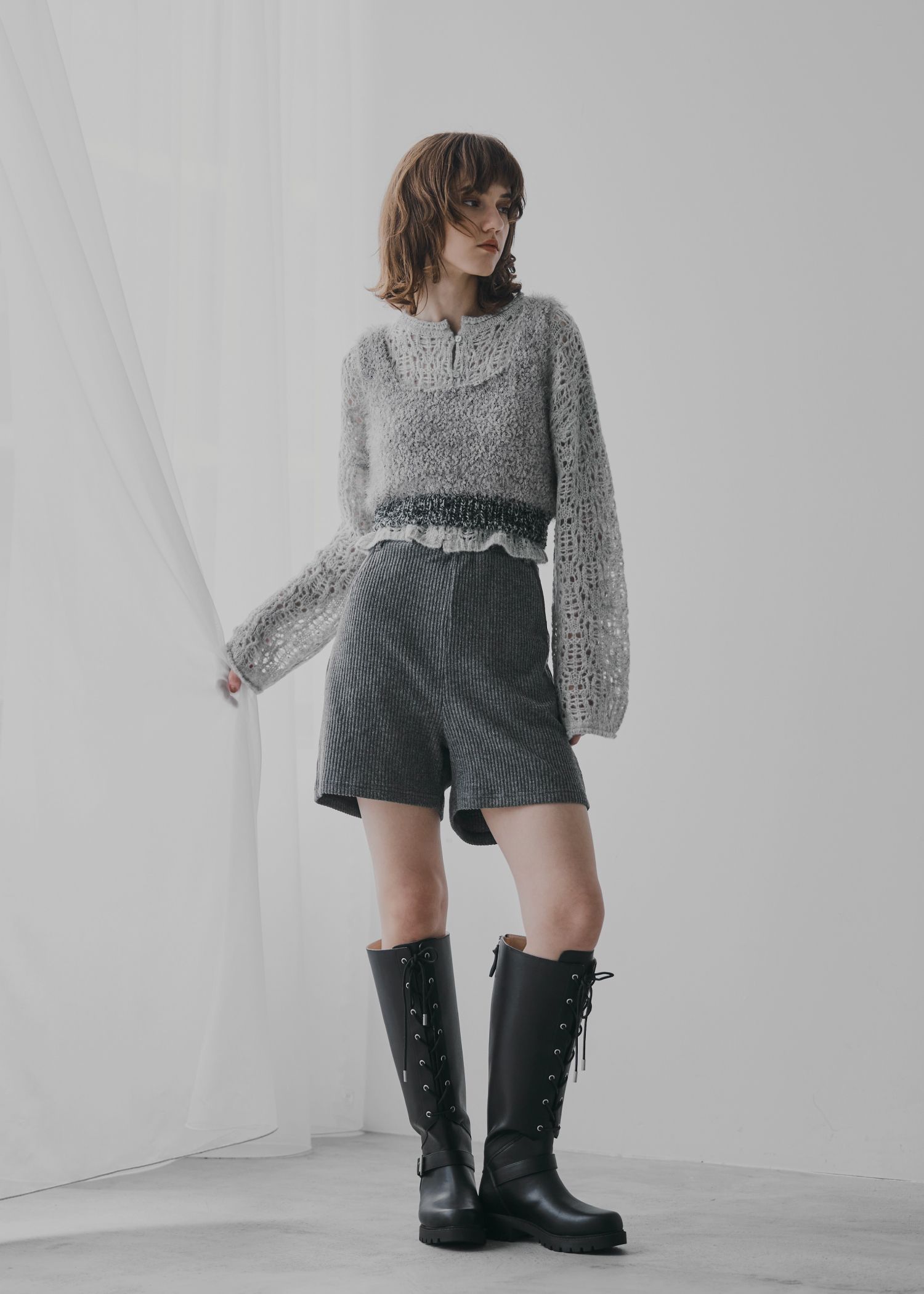 pocket piece name brushed rib S/PT / ブラッシュドリブショートパンツ (チャコール) / 25AW /