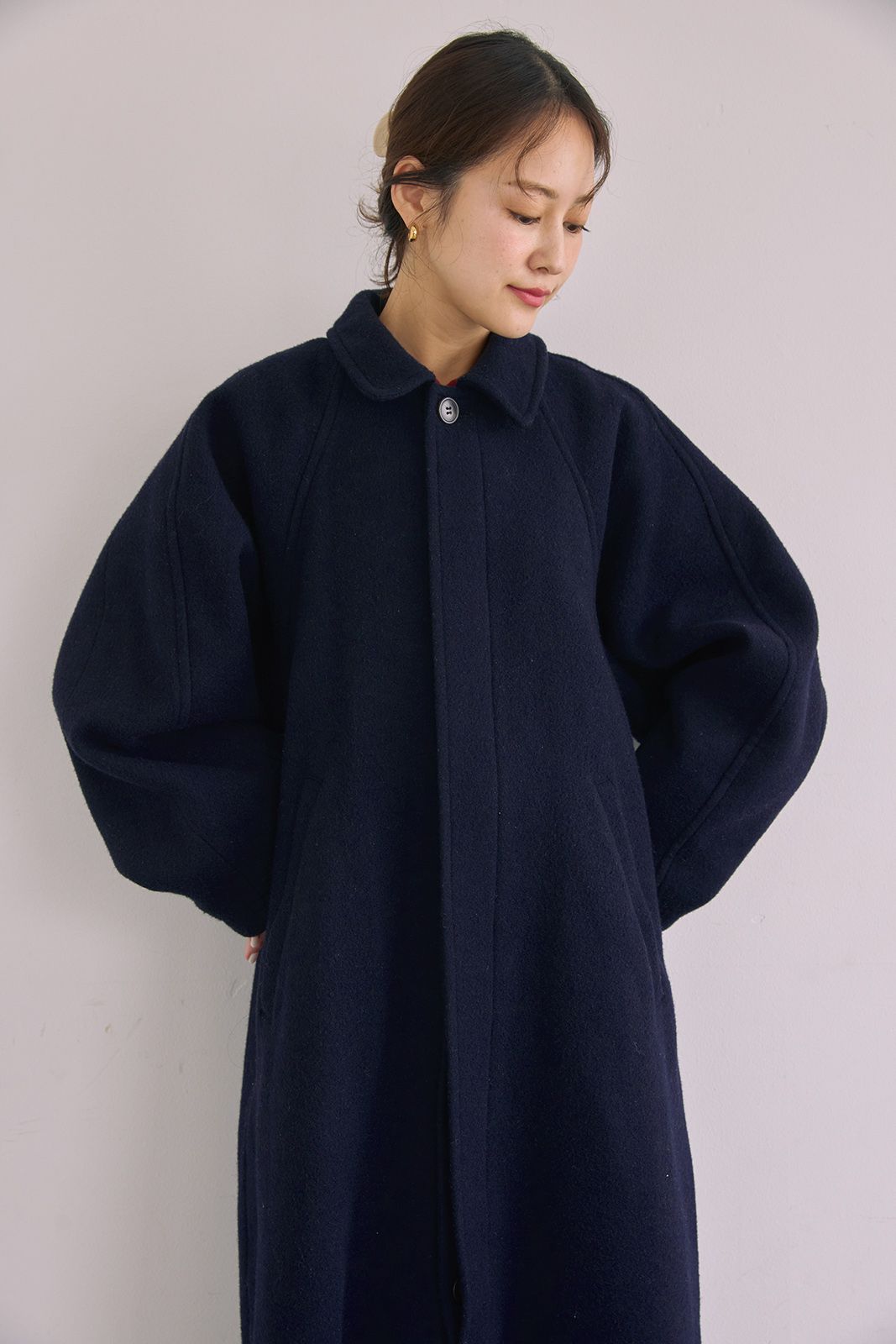 ラグランスリーブロングコート (ネイビー) Raglan Sleeve Long Coat (Navy) / 26AW