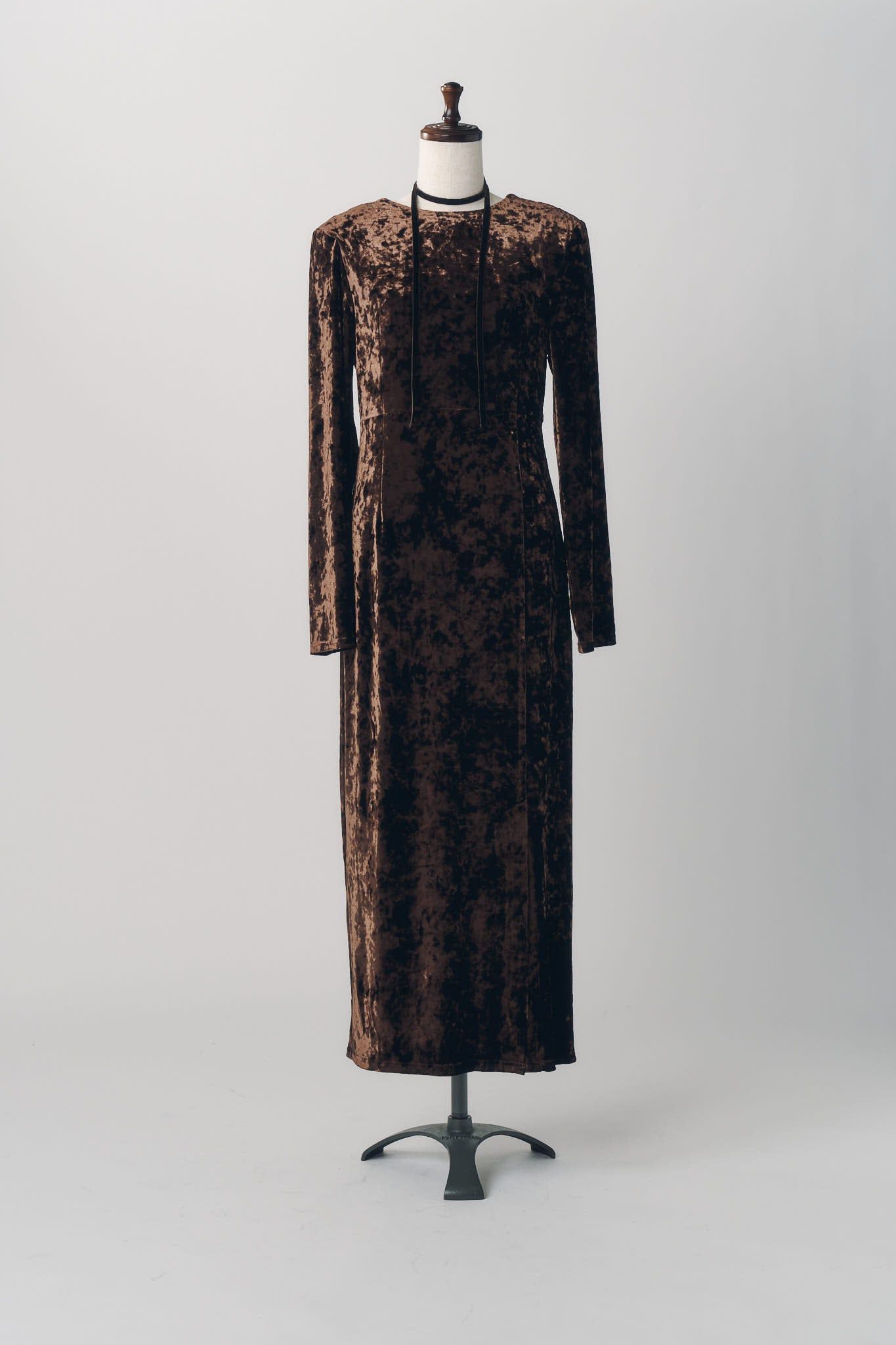 2ウェイ ベロアドレープドレス (ブラウン) 2way draped velour dress (Brown) / 26AW