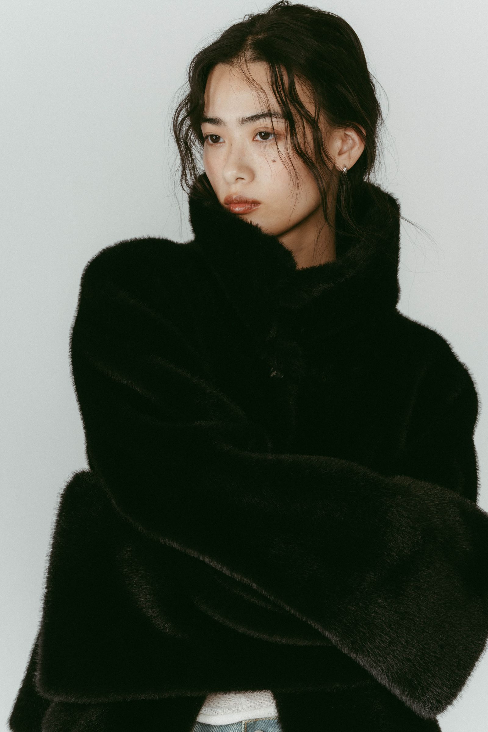 point collar fur coat / ポイントカラー ファーコートジャケット (ブラック) / 25AW