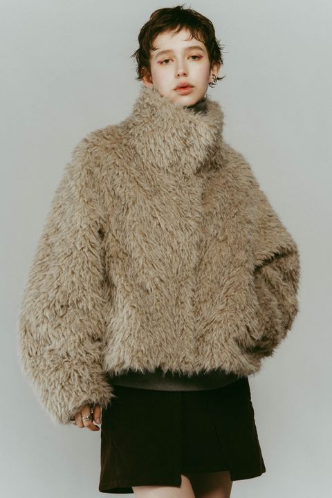 shaggy stand collar coat / シャギースタンドカラーコートブルゾン (アイボリー) / 25AW