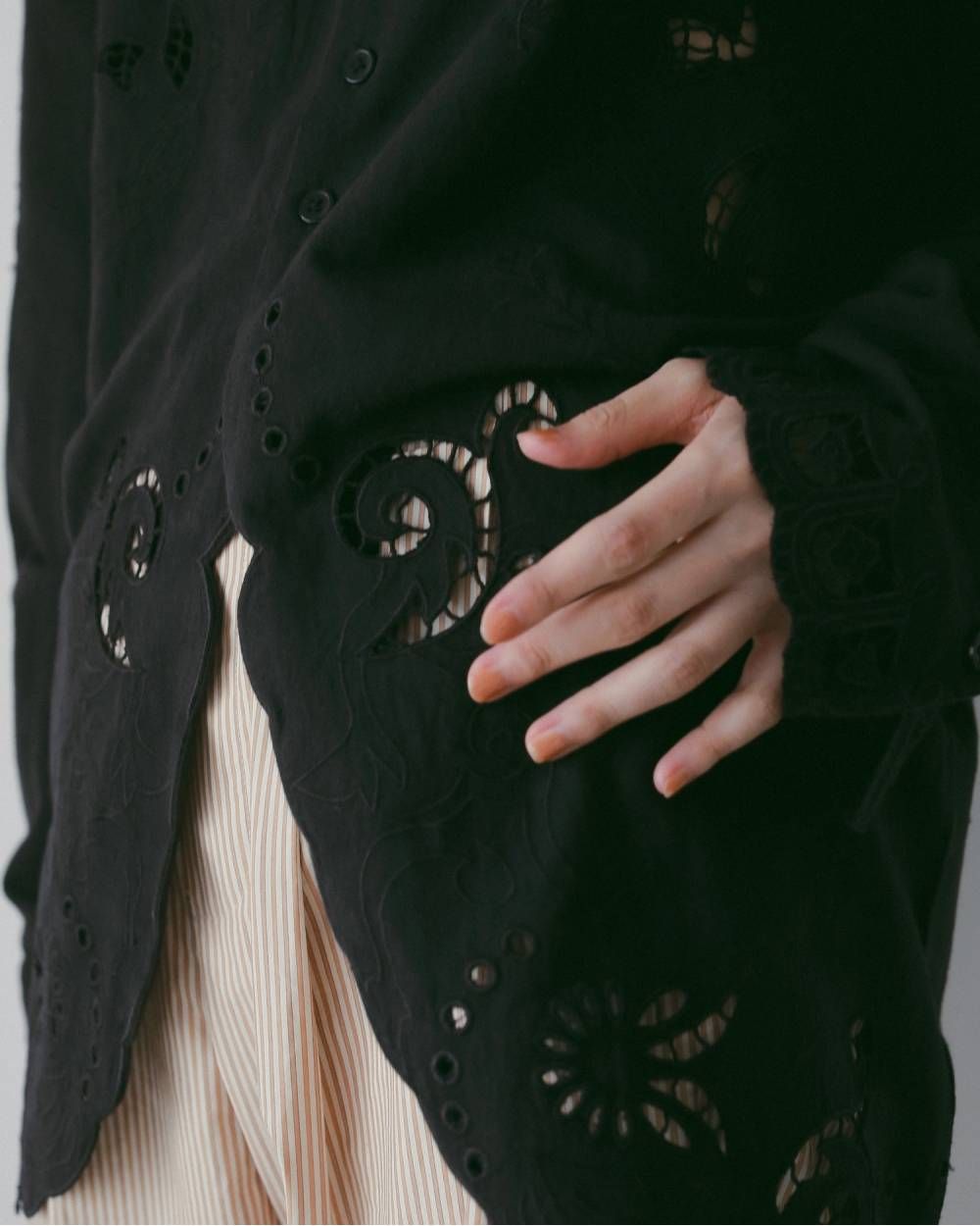 カットワーク オープンカラーシャツ (ブラック) Cutwork Opencollar Shirts (Black) /  26SS