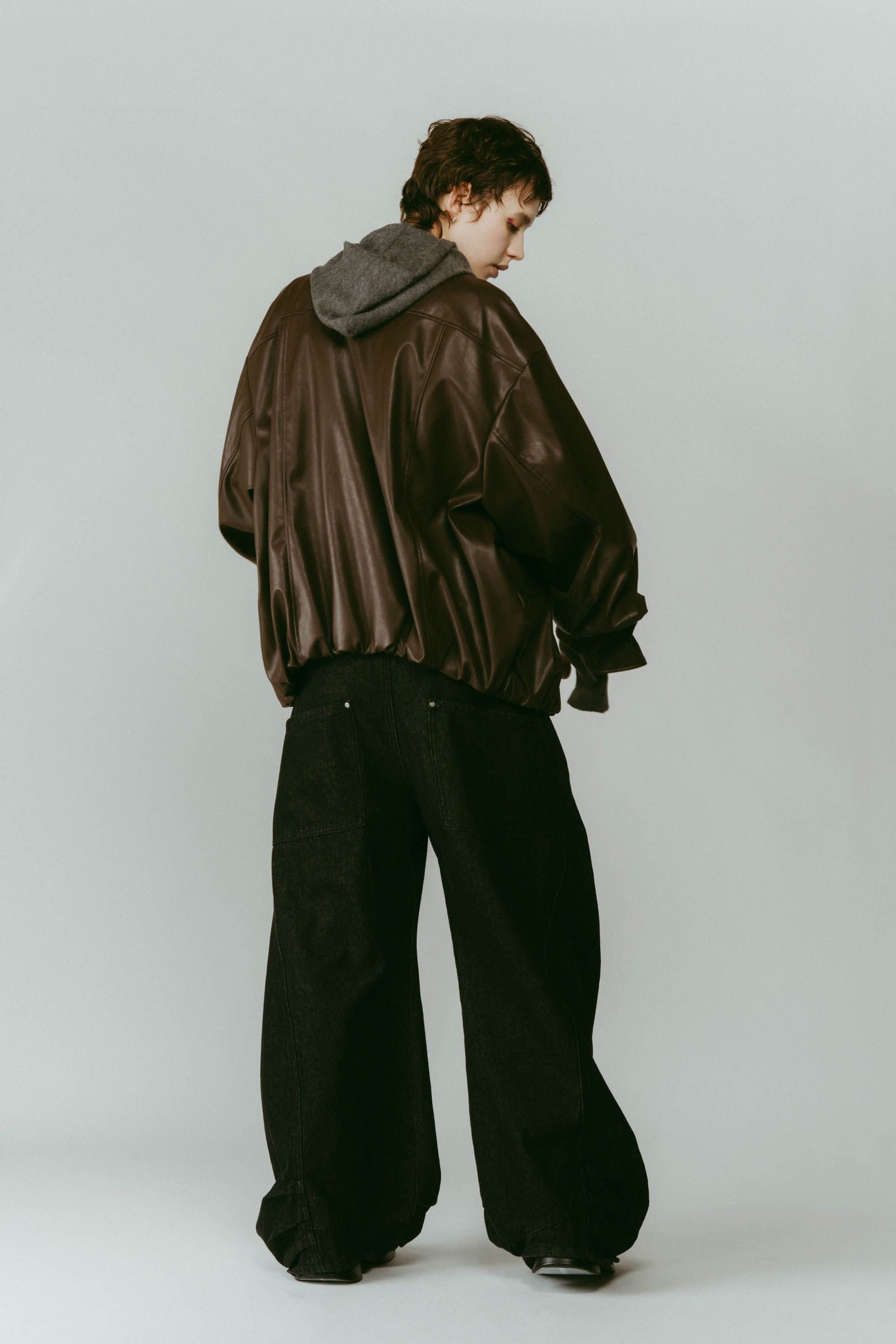 voluminous leather jacket(unisex) / ボリュームレザージャケットブルゾン (ブラウン) / 25AW