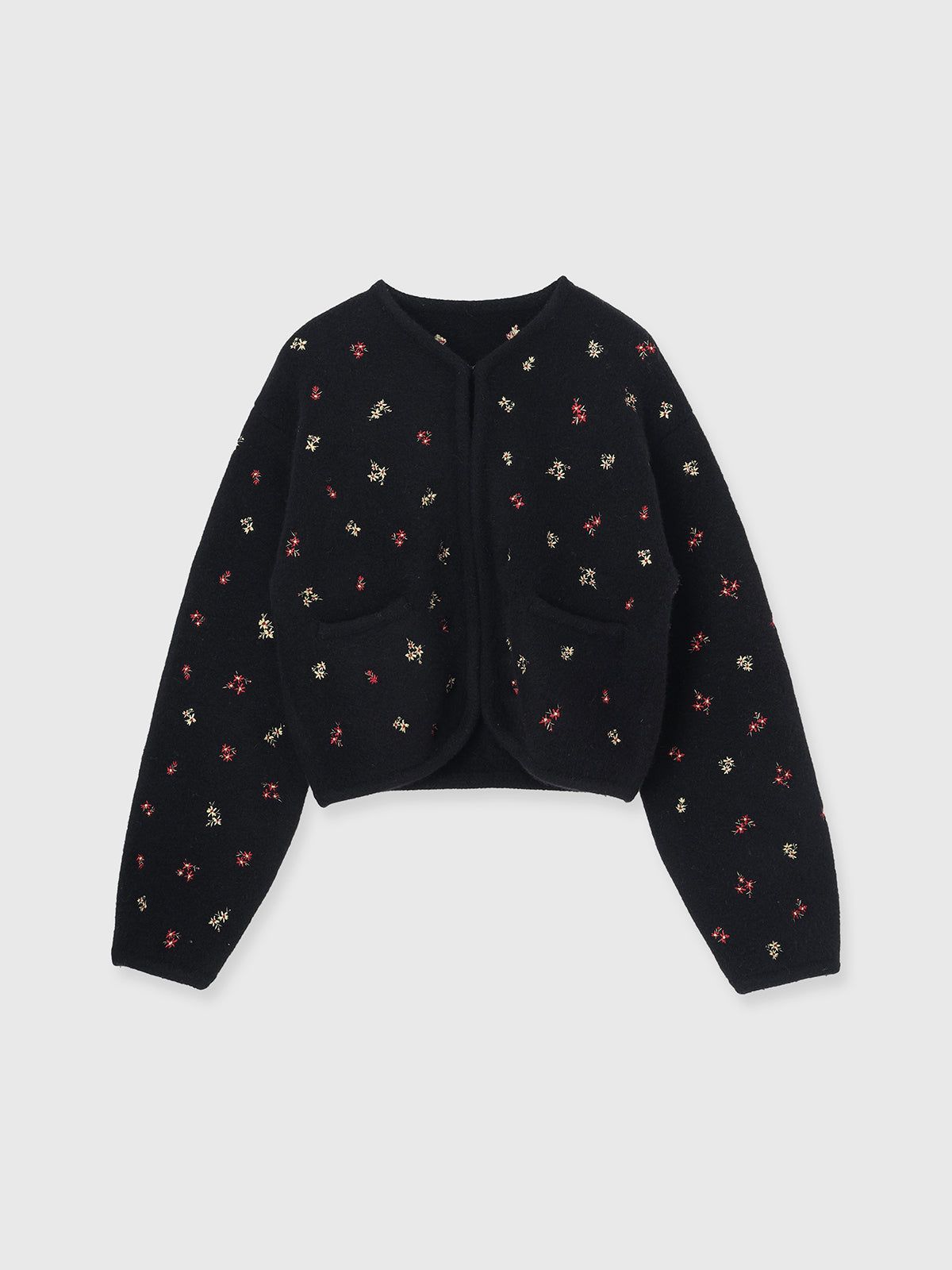 【25AW】FLOWER EMBROIDERY KNIT JACKET / フラワーエンブロイダリー ニットジャケット (ブラック)