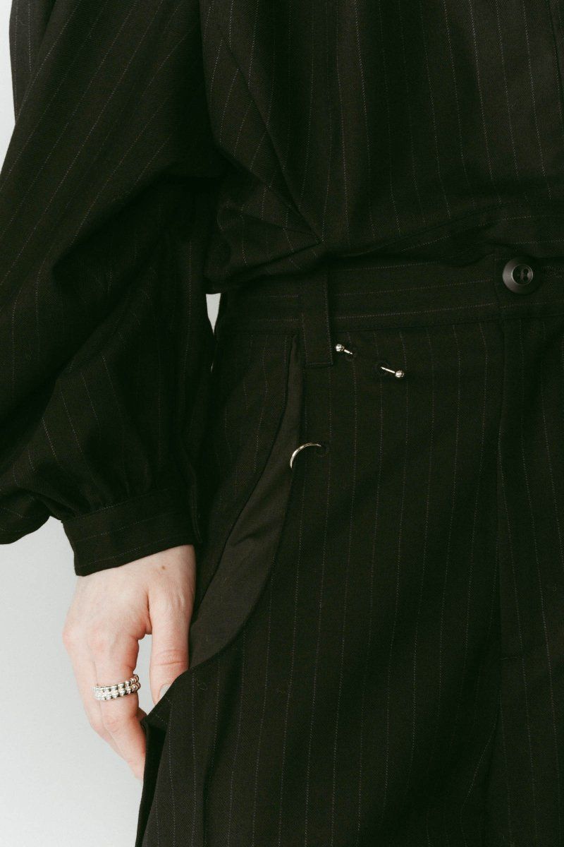 pierced drape pants(unisex) / ピアス ドレープ パンツ (ストライプブラック) / 25AW