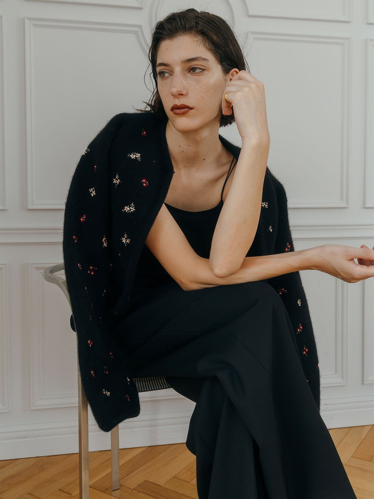 【25AW】FLOWER EMBROIDERY KNIT JACKET / フラワーエンブロイダリー ニットジャケット (ブラック)