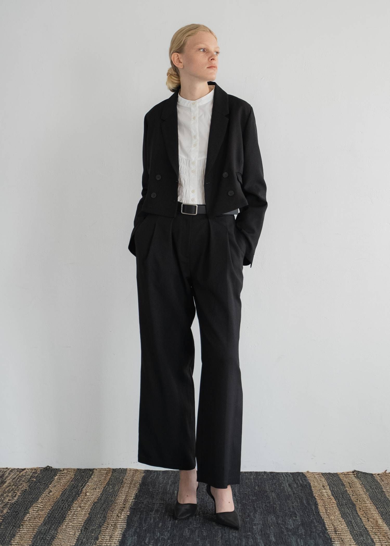 ペプラム チュール クロップド テーラードジャケット (ブラック) detachable peplum tulle cropped tailored JK (Black) /  26AW
