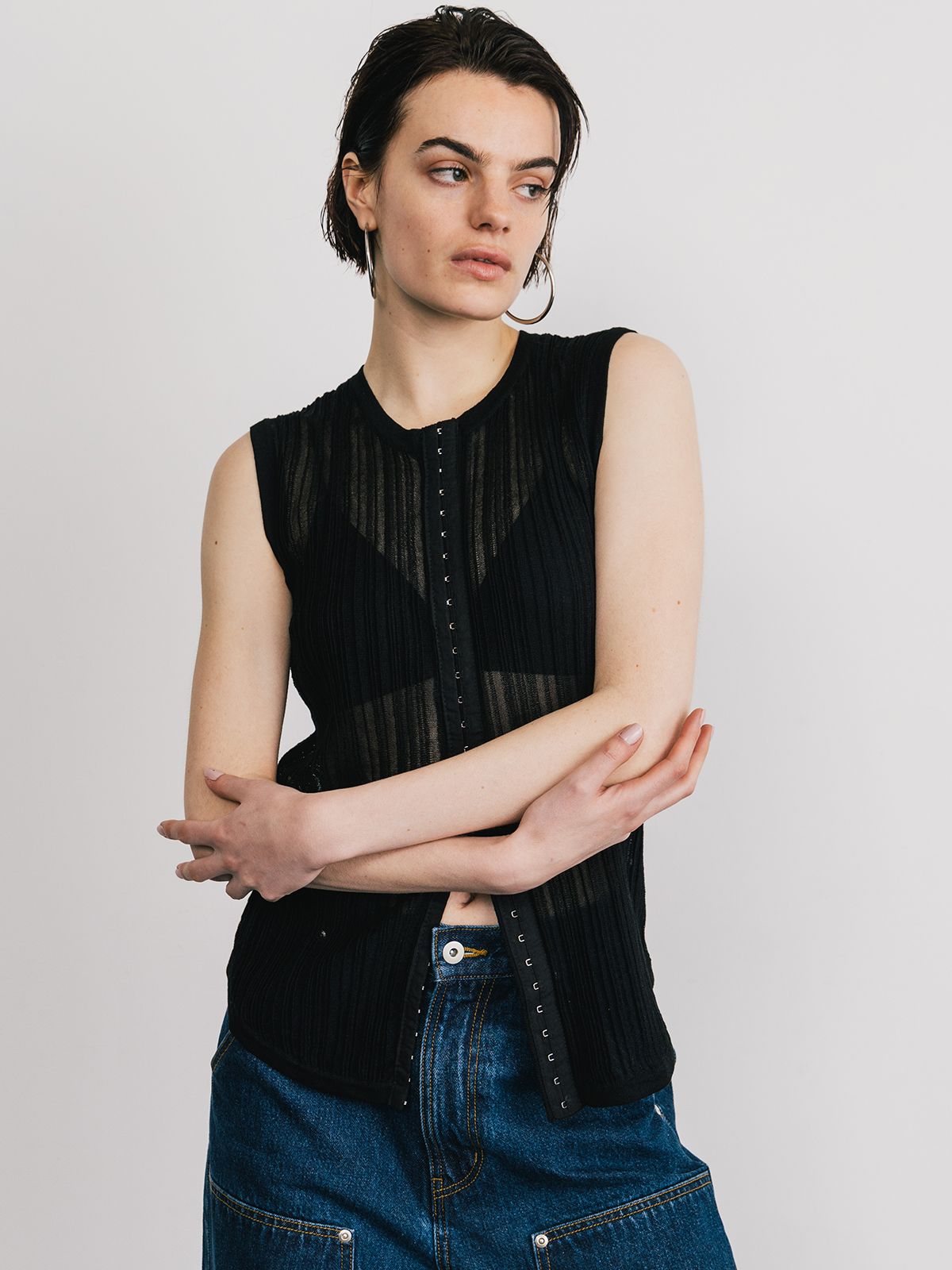 【25SS】EURO HOOK SHEER RIB TOP / シアーリブトップ (ブラック)