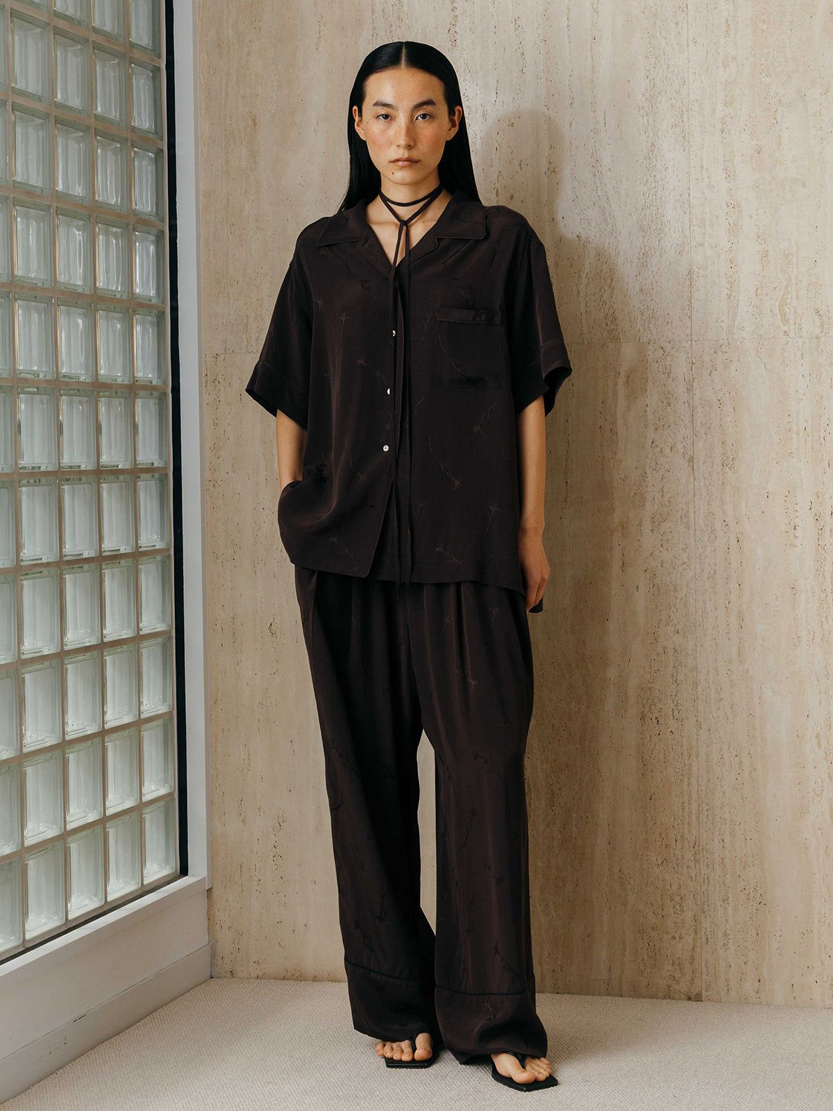 サテンジャガード イージーパンツ (ブラック) SATIN JQ EASY PANTS (Black) /  26SS