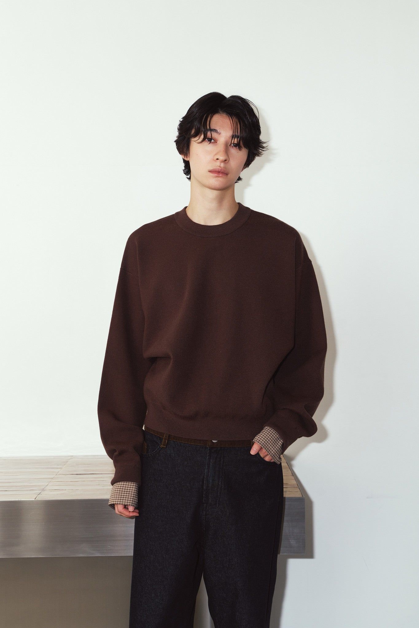 【UNISEXサイズ】2ウェイ ノームコア ニット (ブラウン) 2way cuffs normcore knit(unisex) (Brown) / 26AW