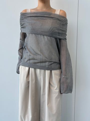 SHEER OFF SHOULDER KNIT / シアー オフショルダーニット (シルバー)
