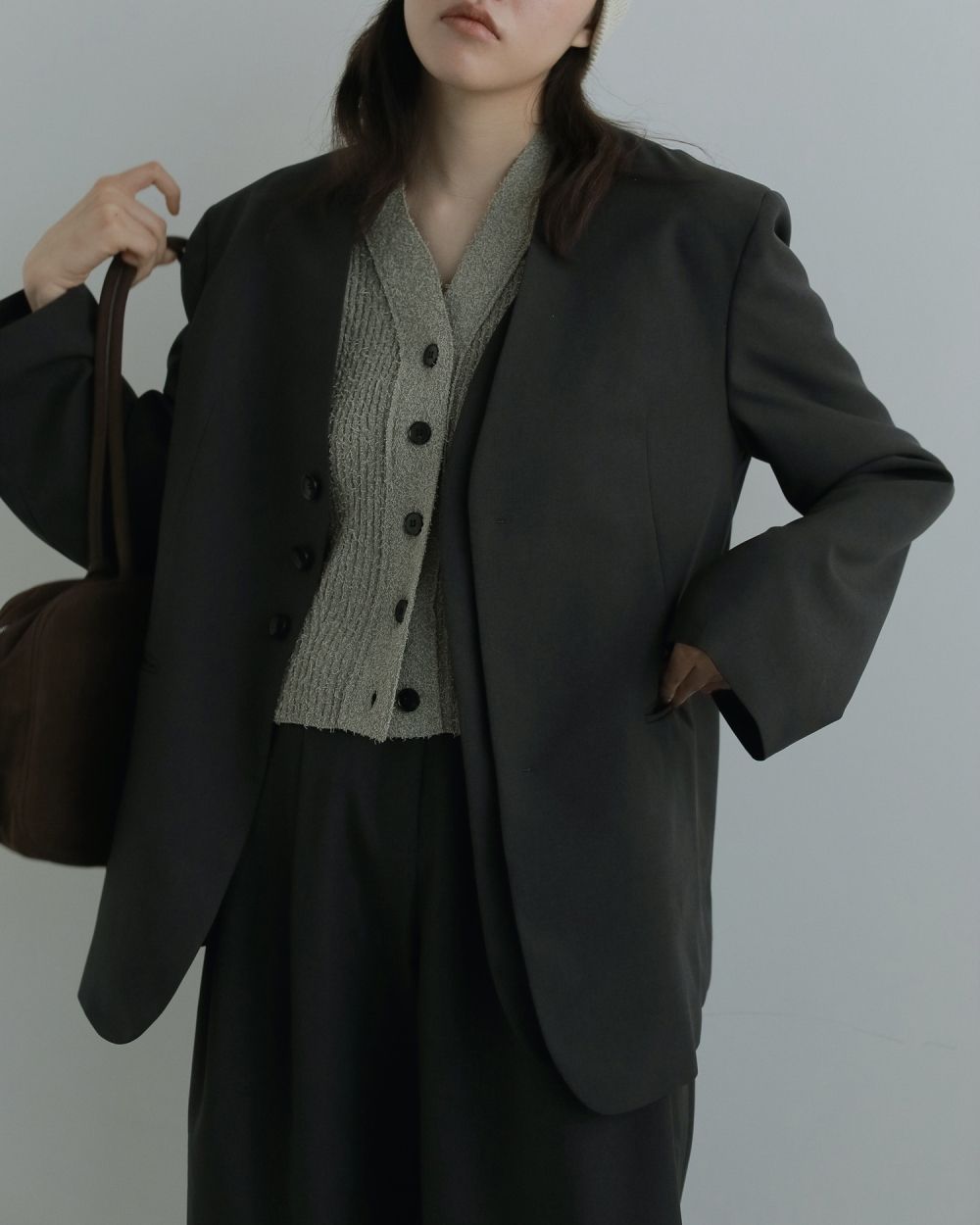 Collarless Over Jacket / カラーレスオーバージャケット (チャコールグレー)