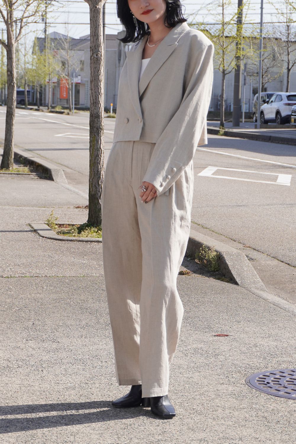BELTED WIDE LINEN PANTS / ベルテッド コクーンワイドリネンパンツ (ベージュ)