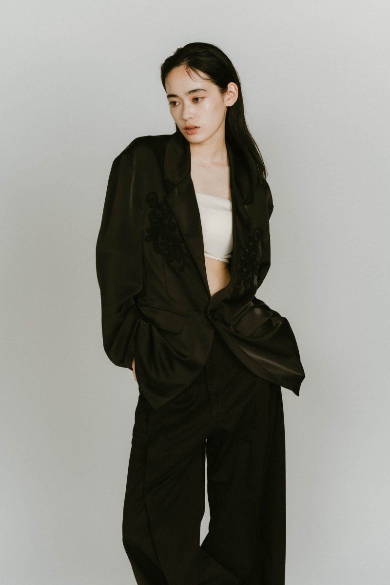 embroidered satin jacket / エンブロイド サテンジャケット (ブラック) / 25SS