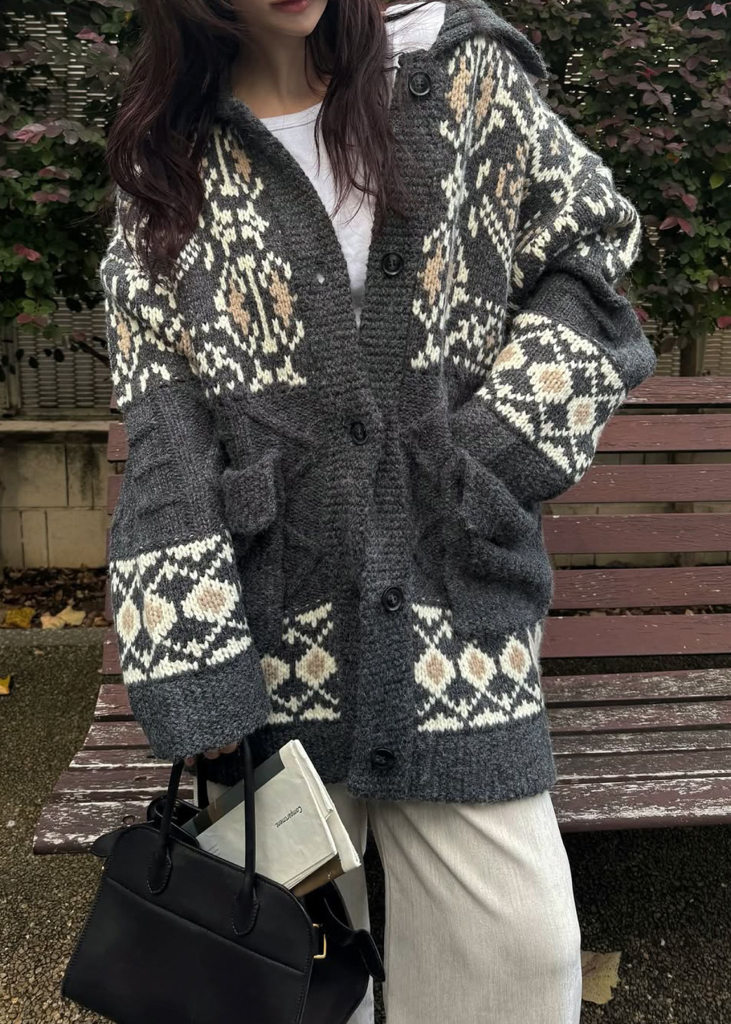 nordic pattern knit cowichan jacket / ノルディック カウチンニットジャケット (チャコール) / 25AW /