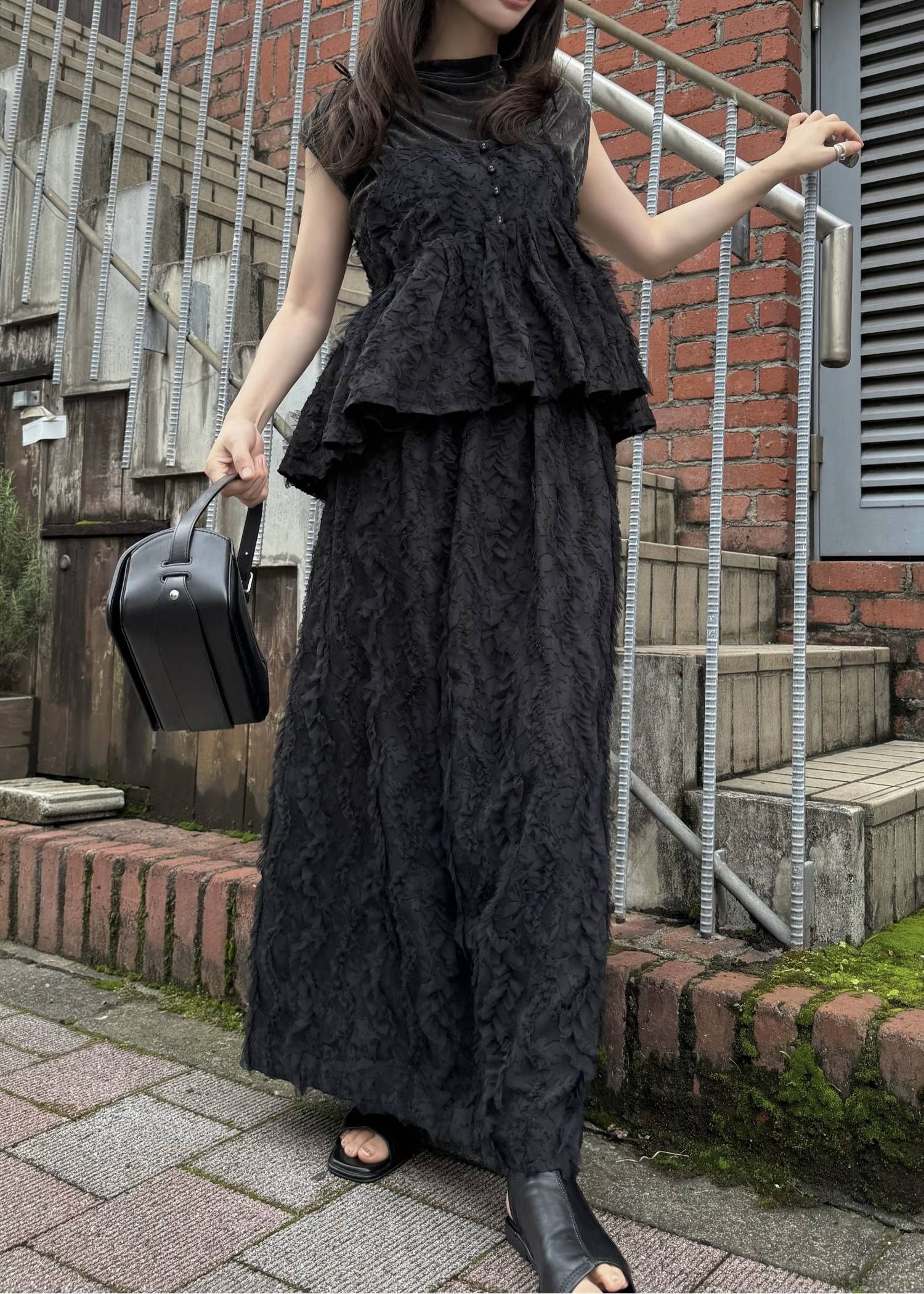 コクーンチュールスカート (ブラック) cocoon cut jacquard tulle gather SK (Black) /  26SS
