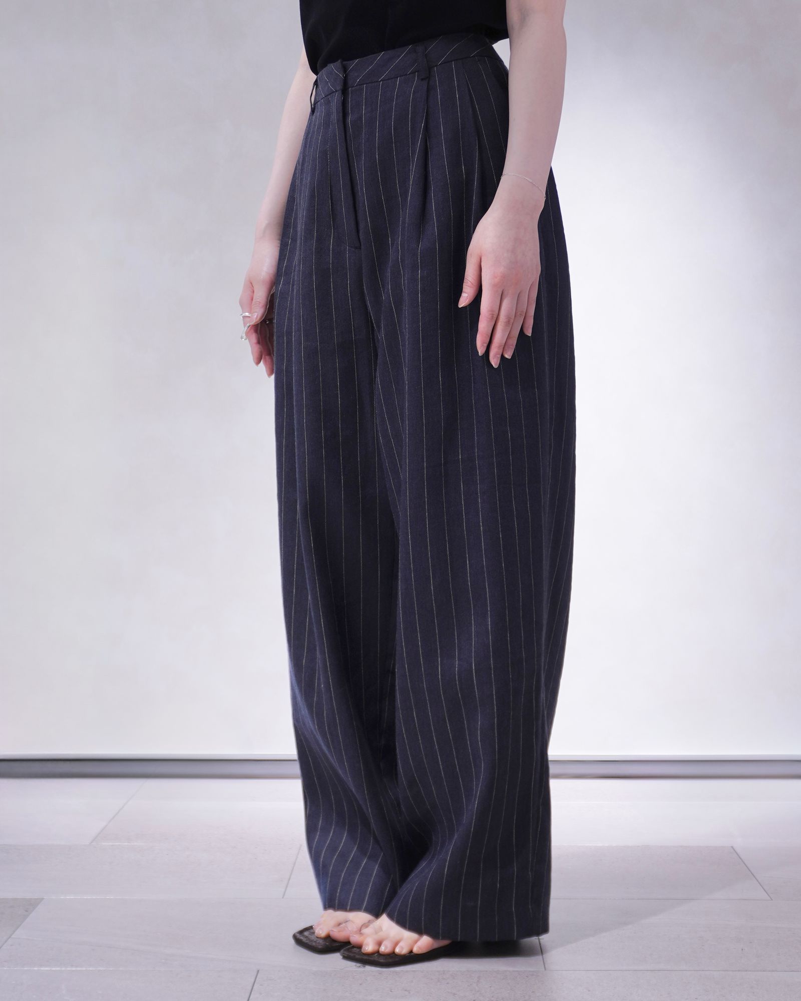 ànuke - リネンタックパンツ (ブラウン) Linen Tuck Pants (Brown