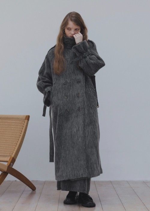 waist frill shaggy pencil SK / ウエストフリル シャギーペンシルスカート (チャコール) / 25AW /