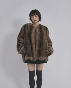 【先行予約】【26TH-08】ムートン調グラデーションファーコート (ブラウン) Mouton Like Gradation Fur Coat (Brown) /  エコファー  /  フェイクファー 【受注期間6/14 23:59まで】