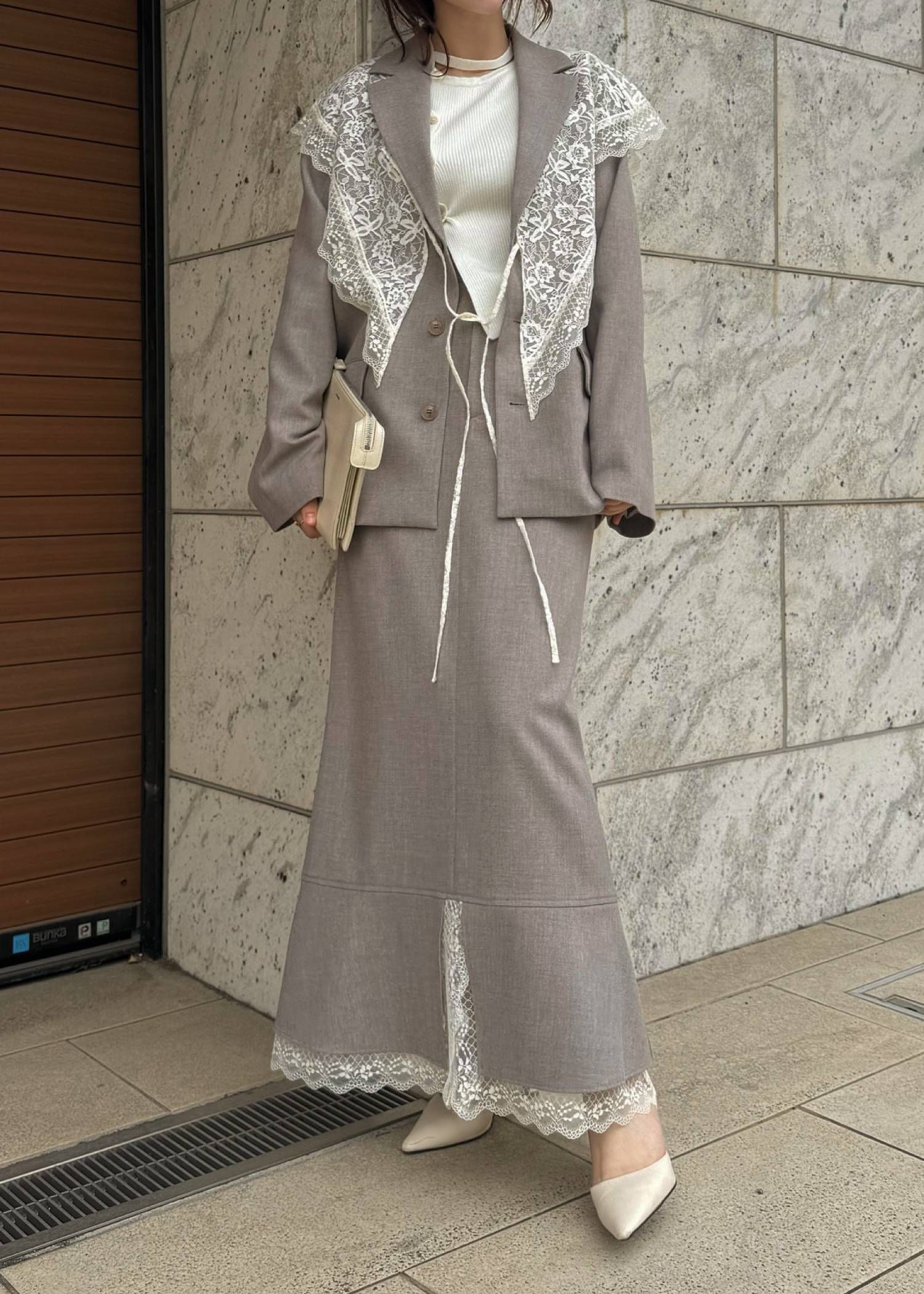 アレンジレース ジャケット (モカ) arrangement lace shawl oversize JK (Mocha) /  26SS