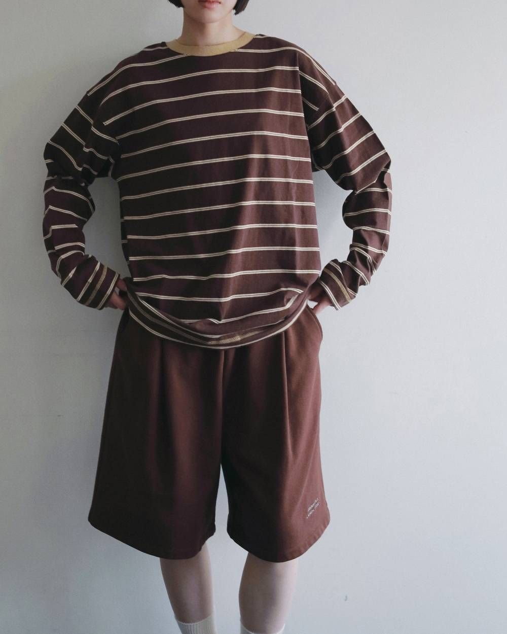 ボーダー ルーズロンT (ブラウン) Border Loose Long T-shirts (Brown) /  26AW