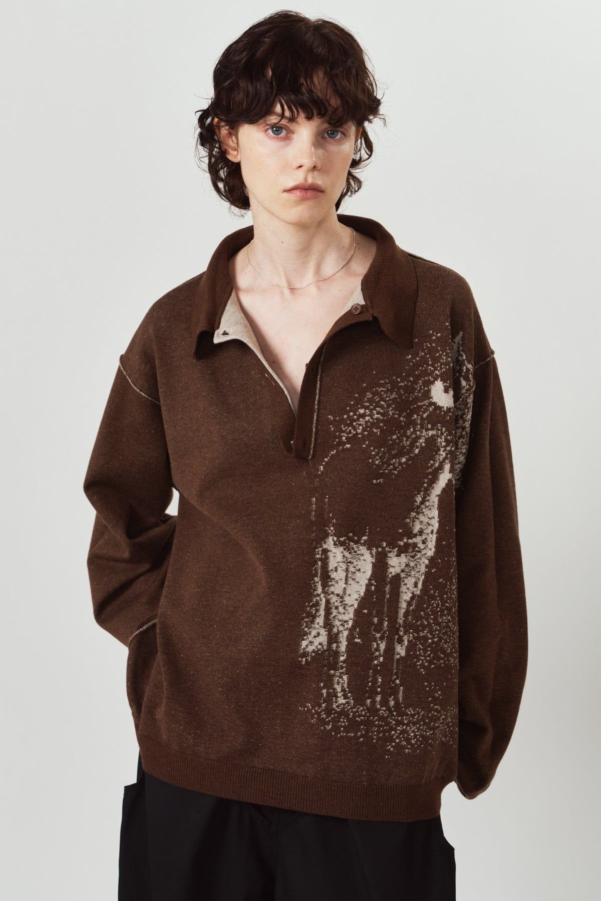 リバーシブル ジャガードポロニット (ブラウン) reversible jacquard polo knit(unisex) (Brown) / 26AW