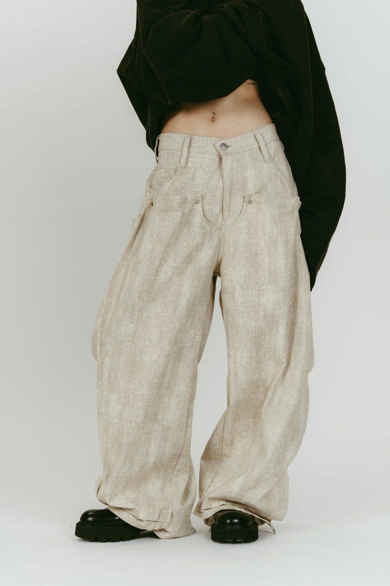 cling drape denim pants(unisex) (Greige) / ドレープデニムパンツ (グレージュ) / 26SS