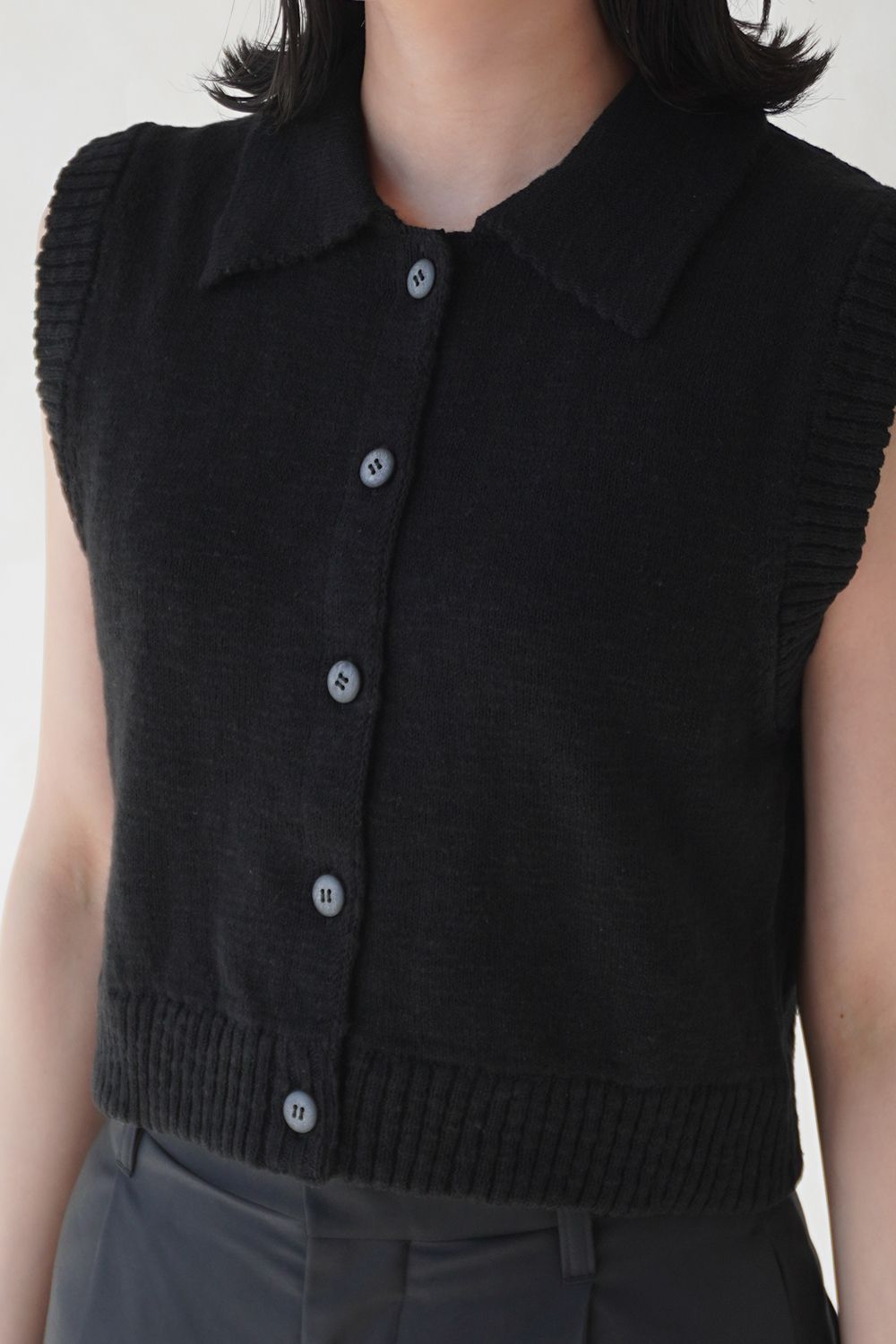 SLAB COTTON KNIT TOPS / スラブコットンニットトップス (ブラック)