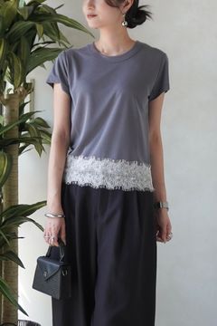 レース コンパクトTシャツ (ブルー) hem scallop lace compact T-Shirt (Blue) /  26SS